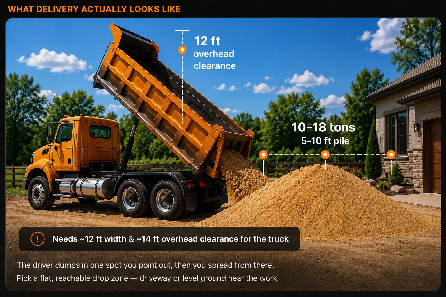 Dump truck unloading a pile of sand.