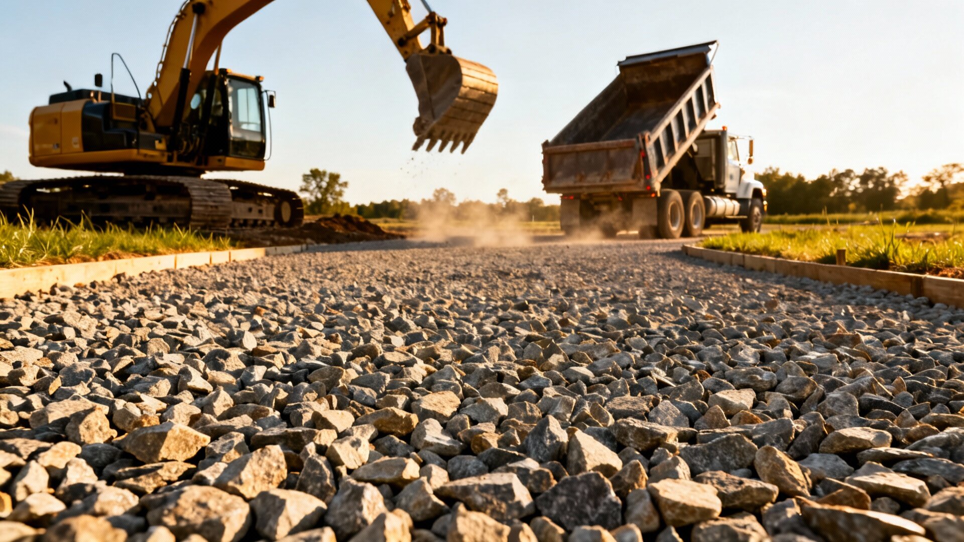#78 stone being used as base material for driveway construction