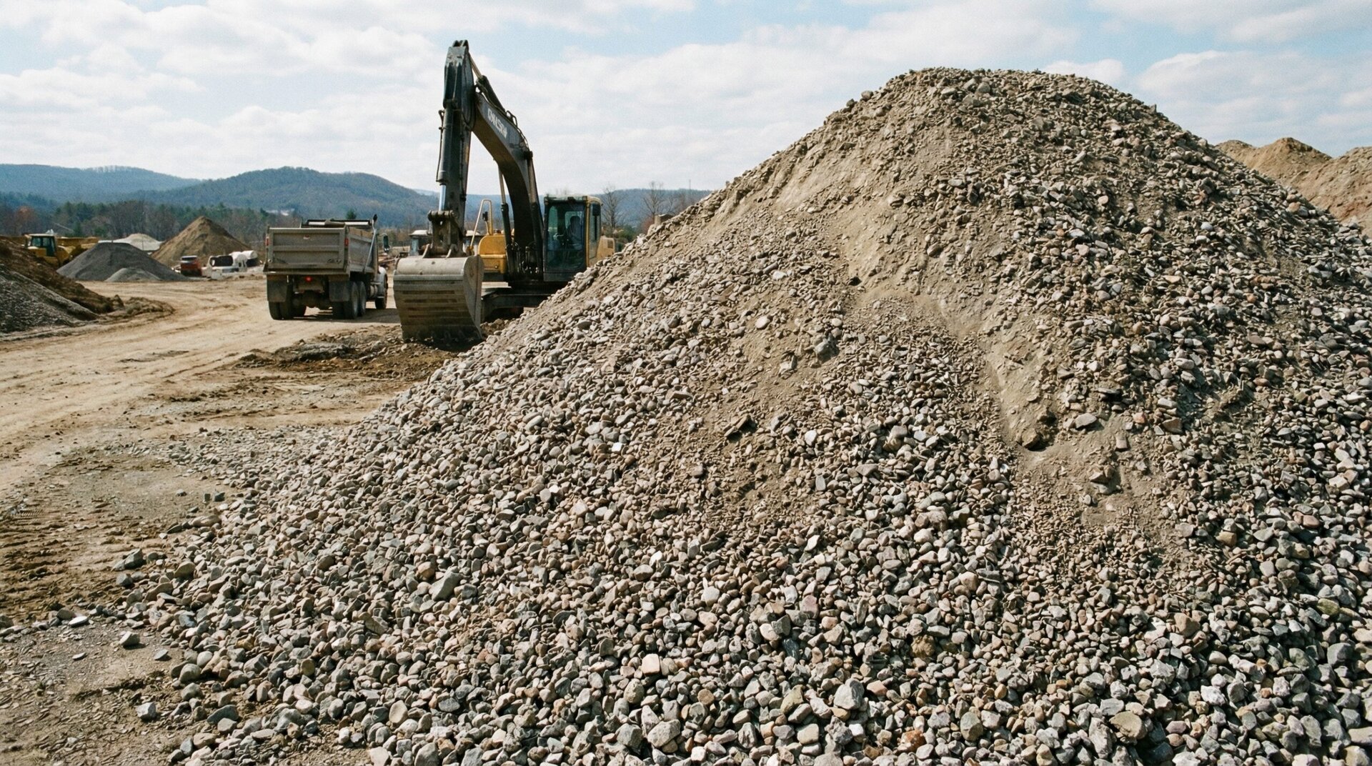 Class 2 base rock construction material pile
