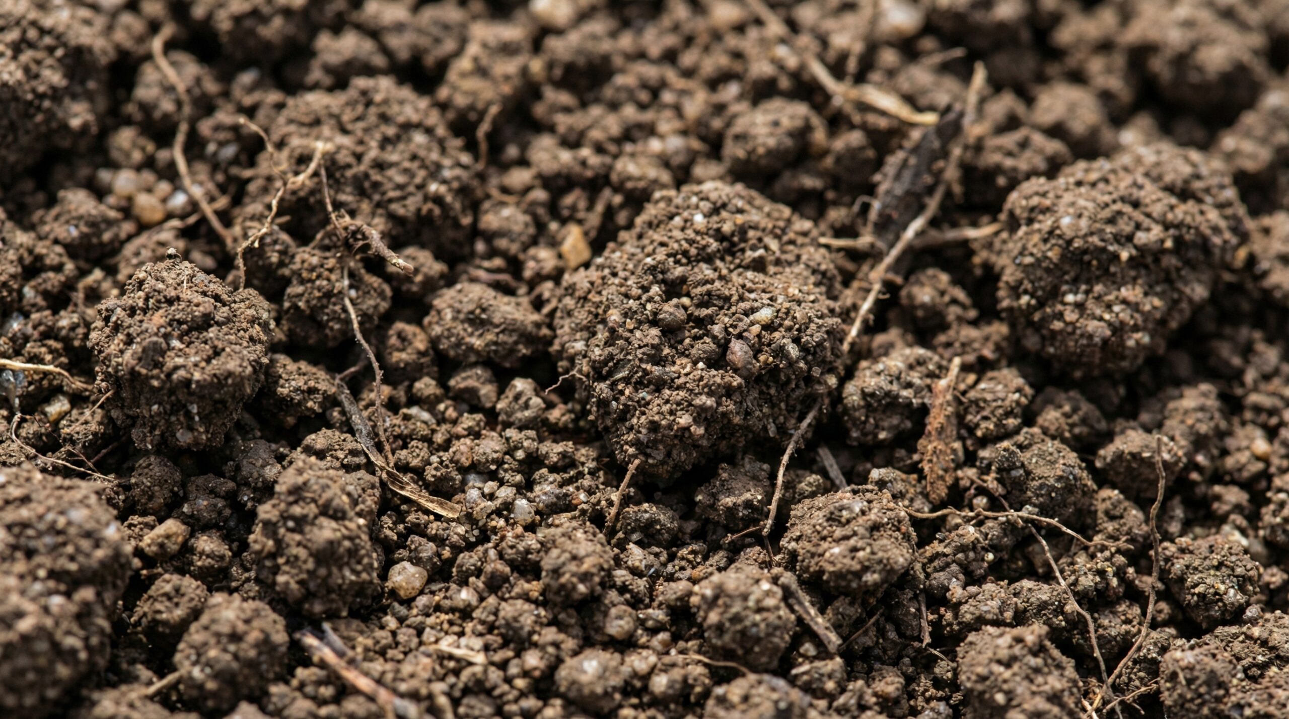 Close-up of clay loam soil texture showing crumb structure