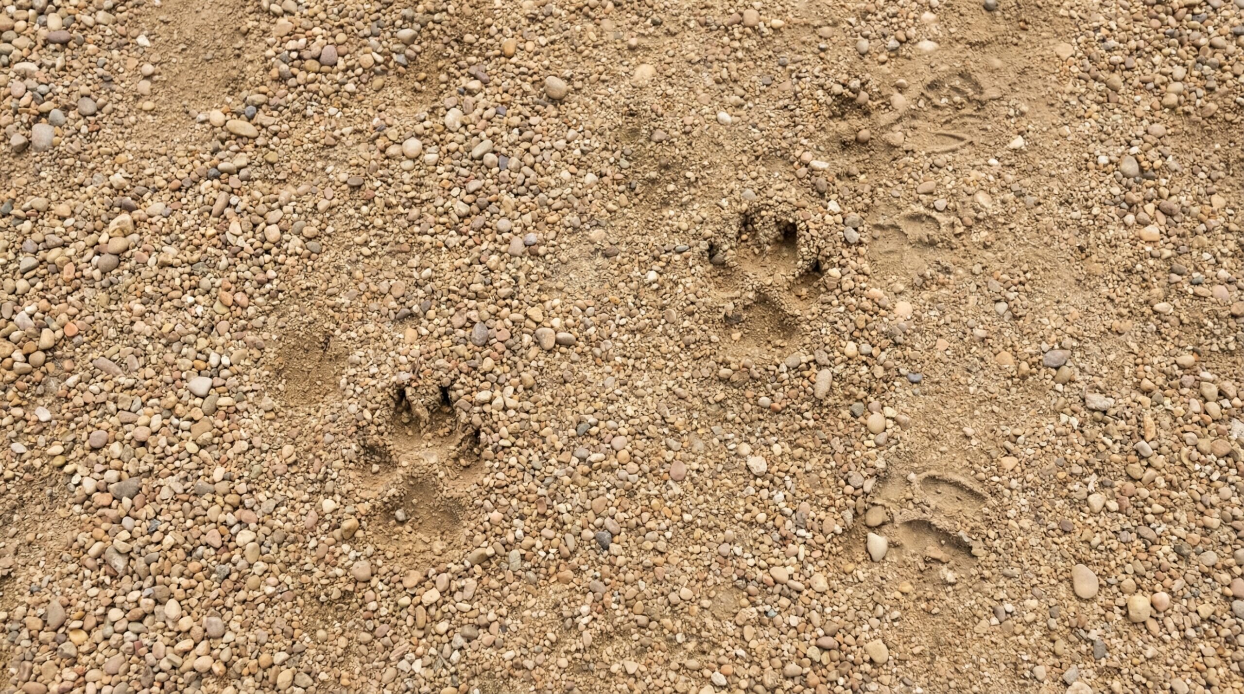 Close-up of decomposed granite texture with dog paws