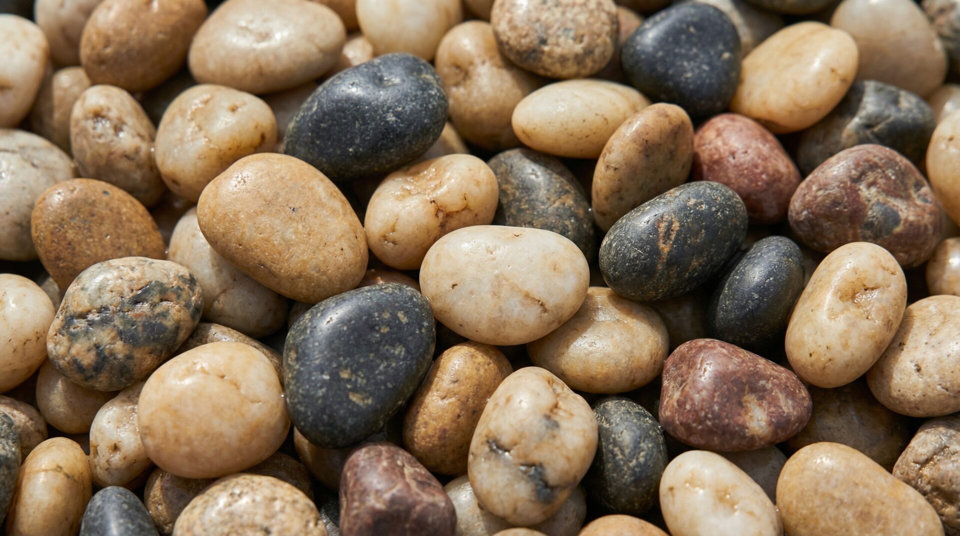 Close-up of colorful pea gravel showing smooth rounded texture and natural colors