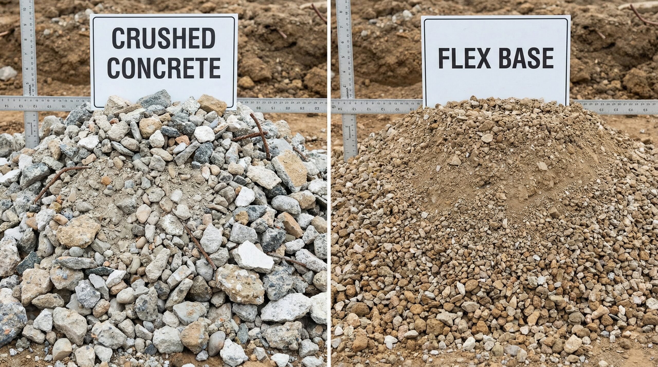 Comparison of crushed concrete and flex base materials side by side