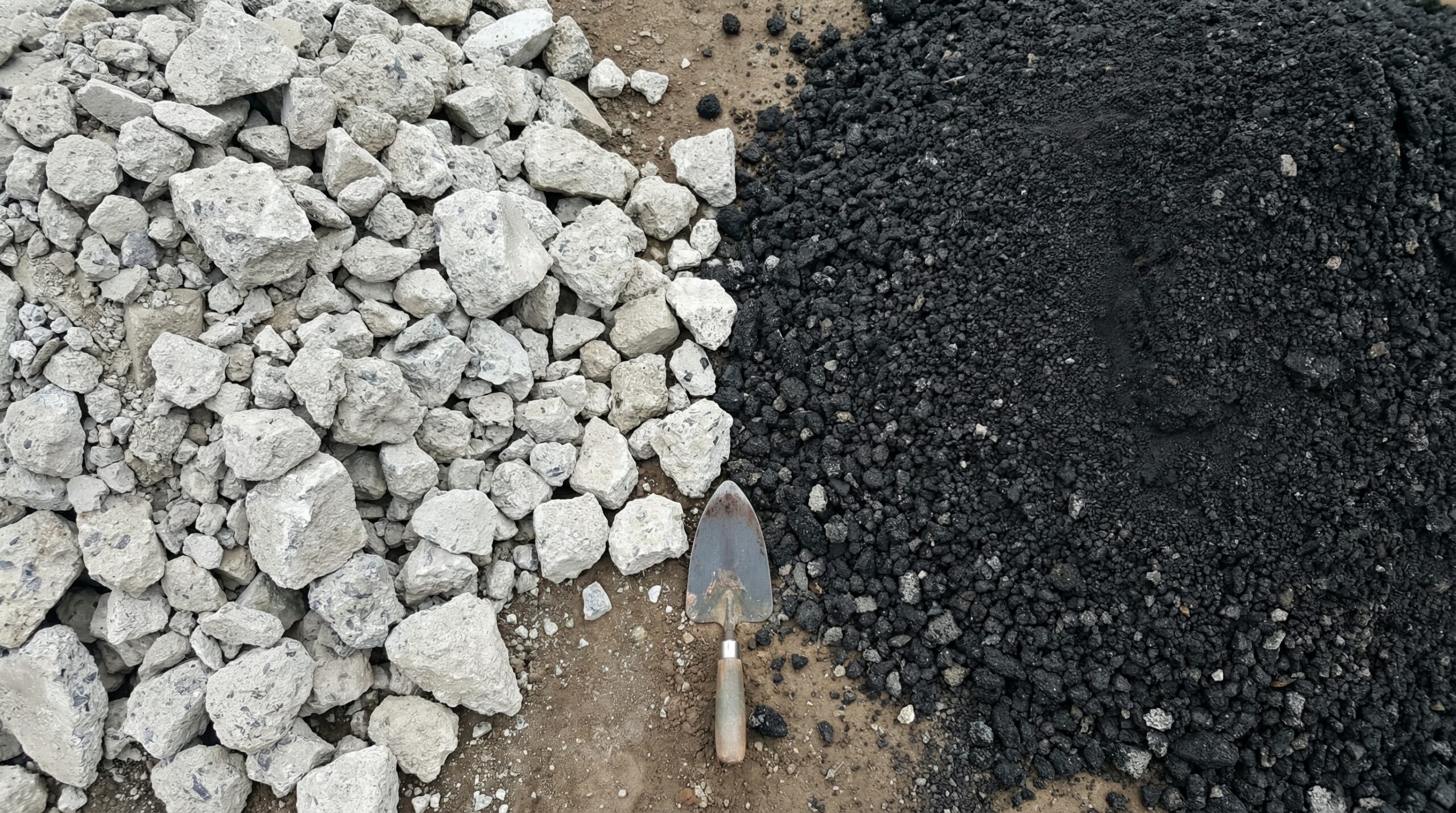 Comparison of crushed concrete and recycled asphalt materials side by side