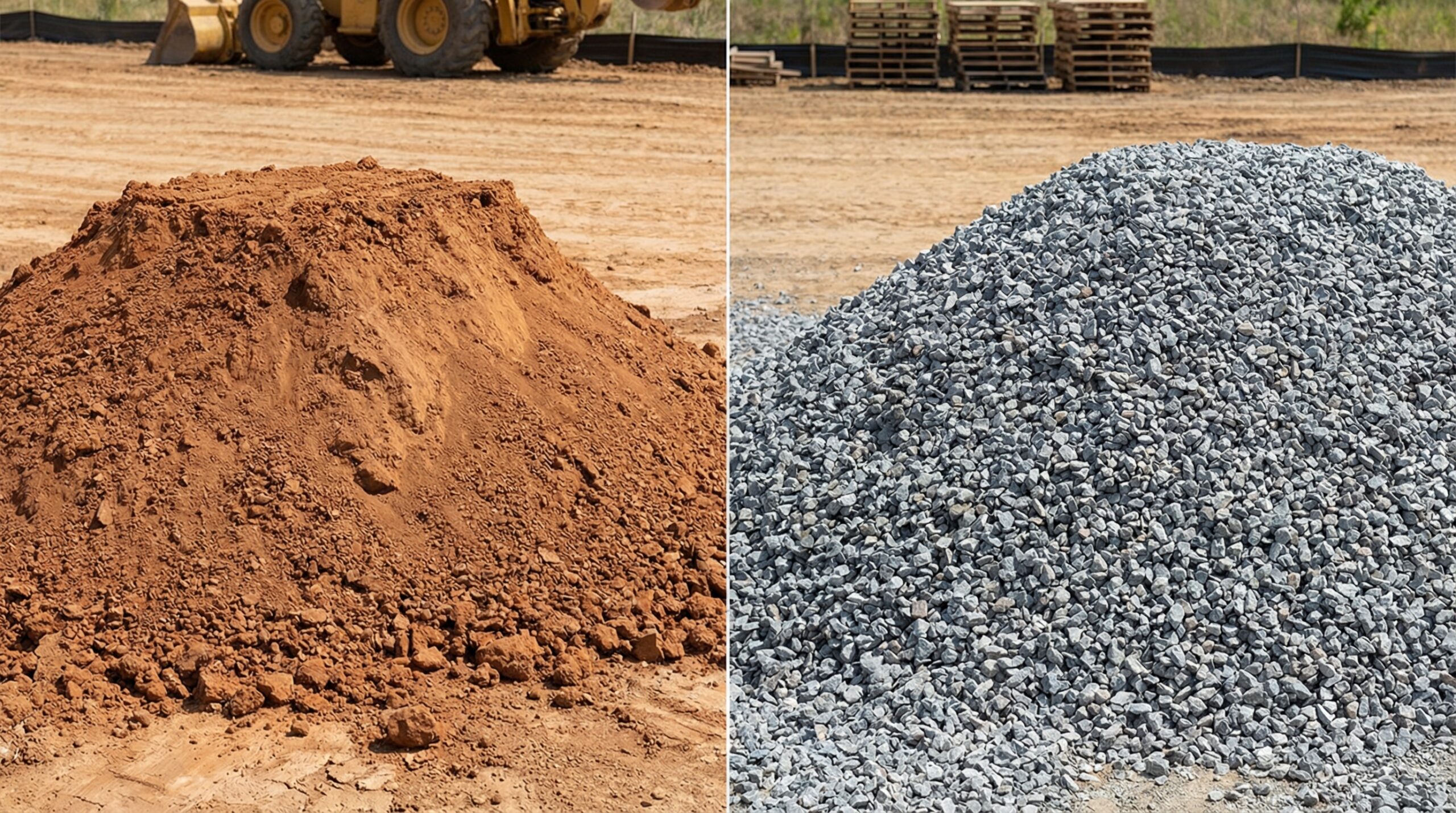 Comparison of fill dirt and gravel materials side by side