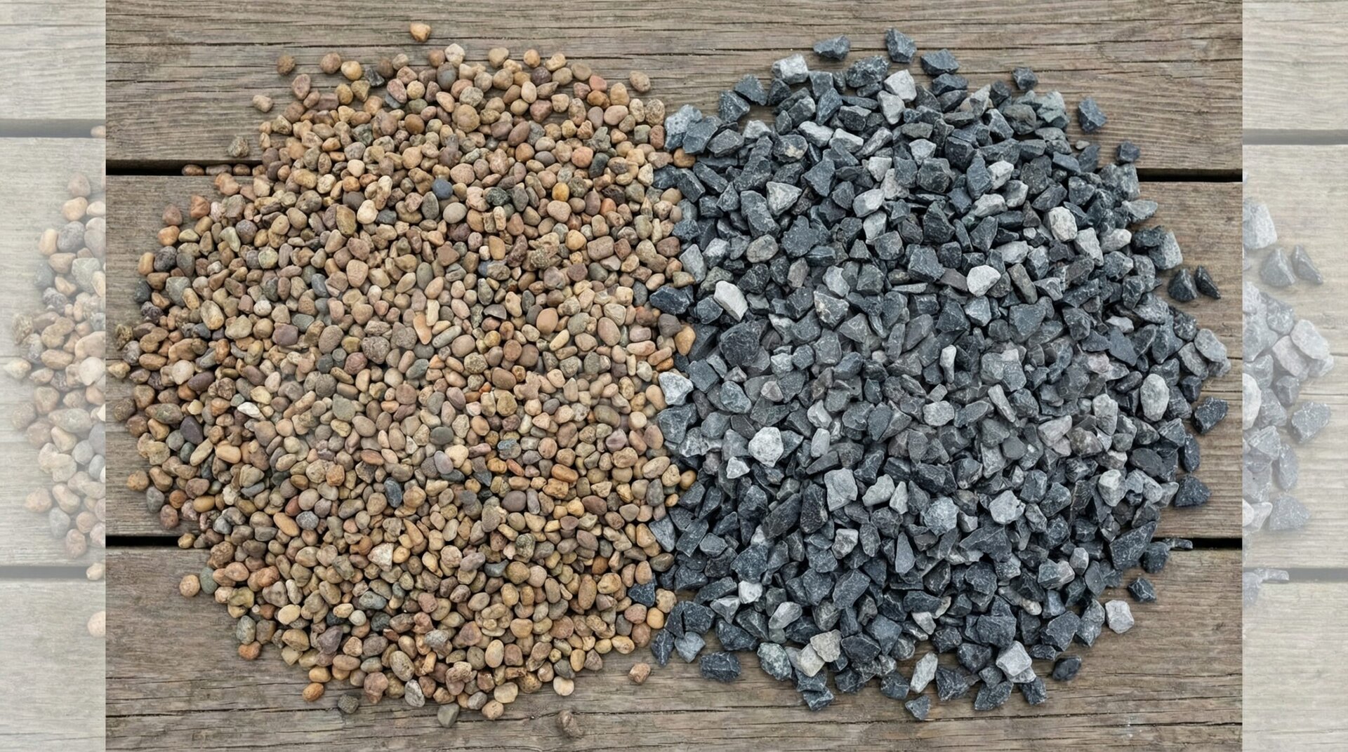 Comparison shot of pea gravel versus crushed stone side by side