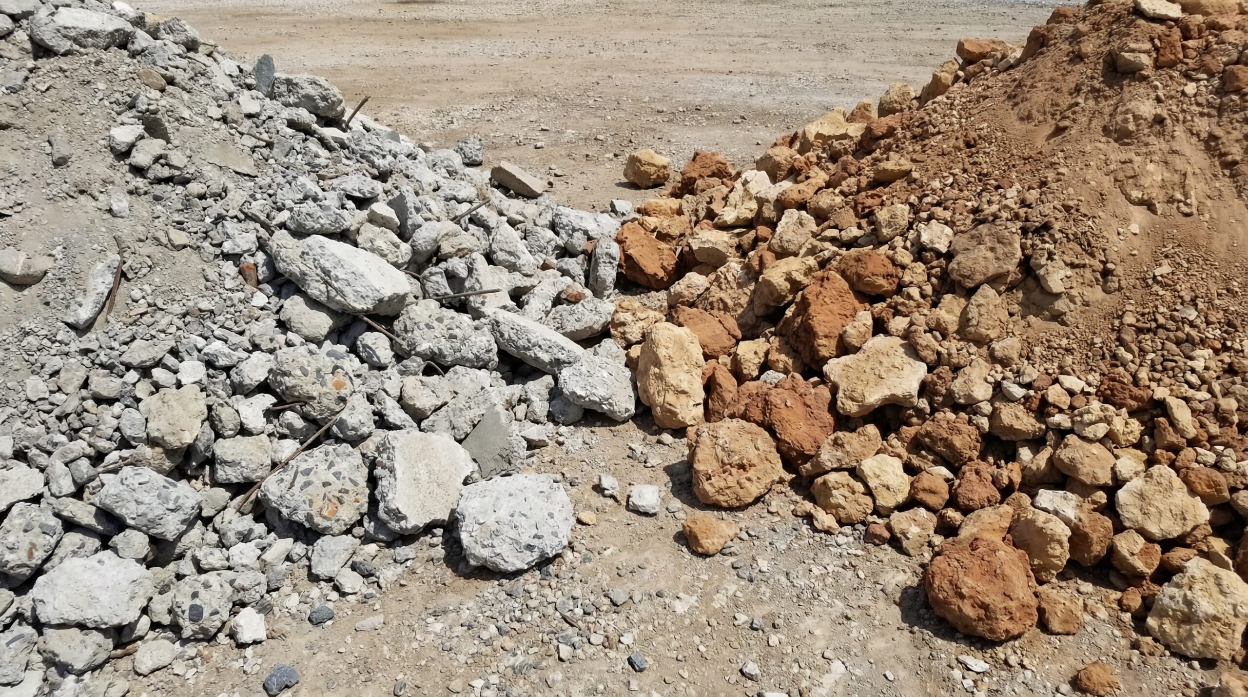 Comparison of crushed concrete and caliche materials side by side