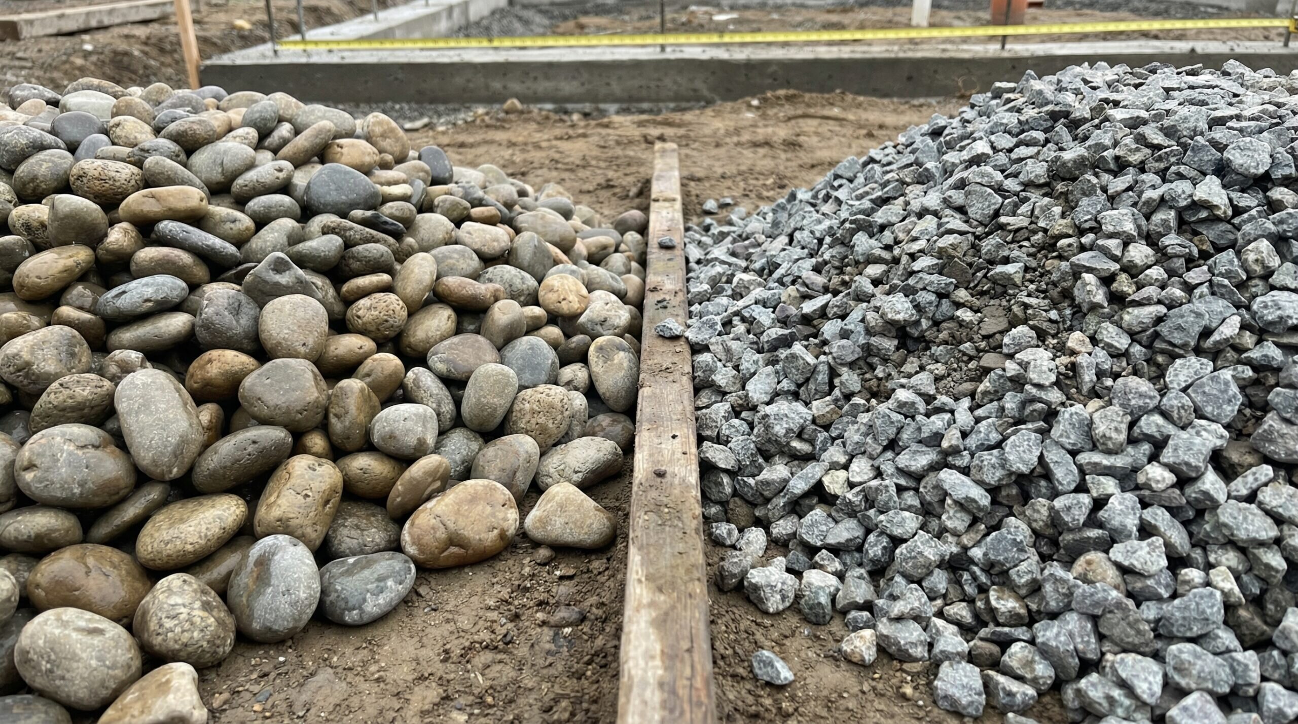 Comparison of river rock and crushed stone materials for shed foundation