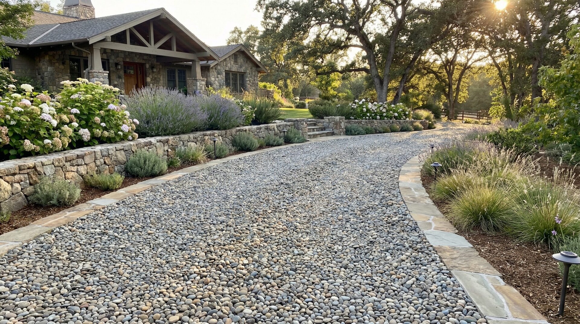 Completed gravel driveway with measuring results