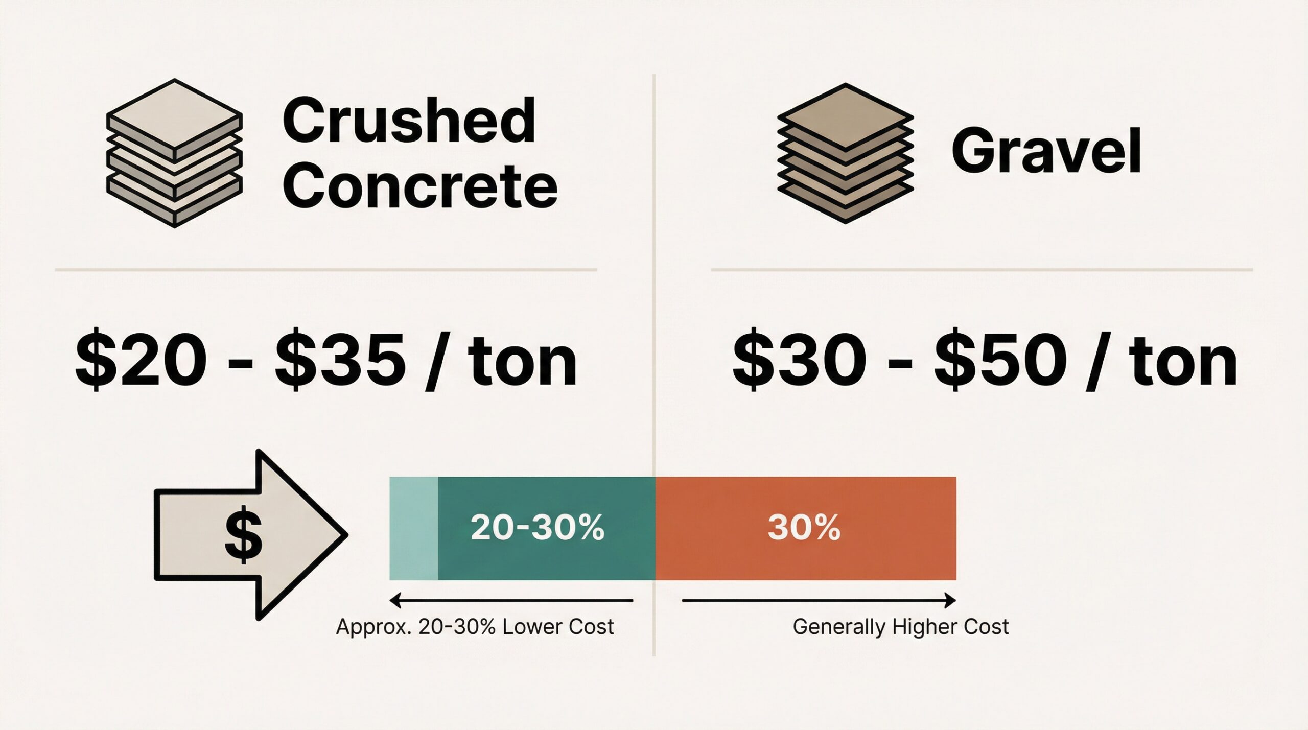 Cost comparison chart crushed concrete vs gravel per ton