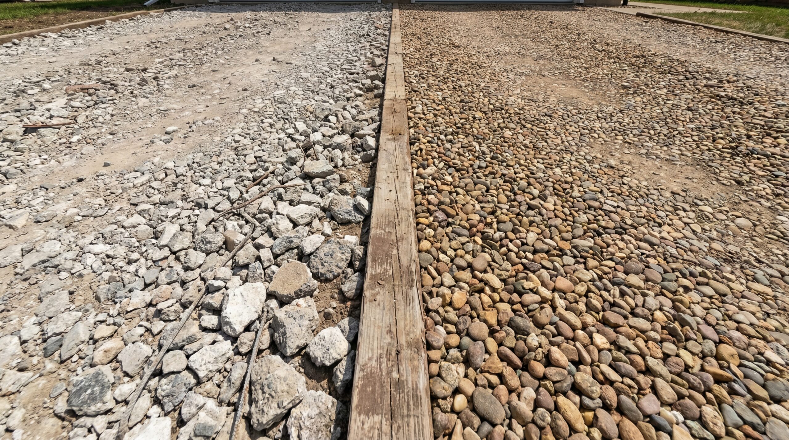 Crushed concrete vs gravel driveway comparison showing texture differences