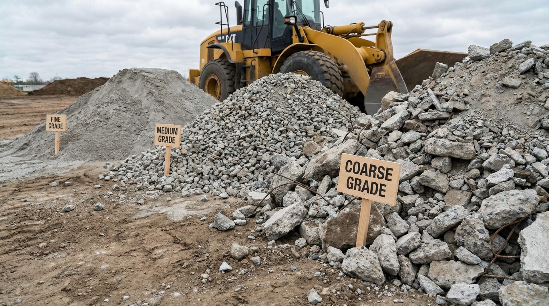 Different grades of crushed concrete showing density variations