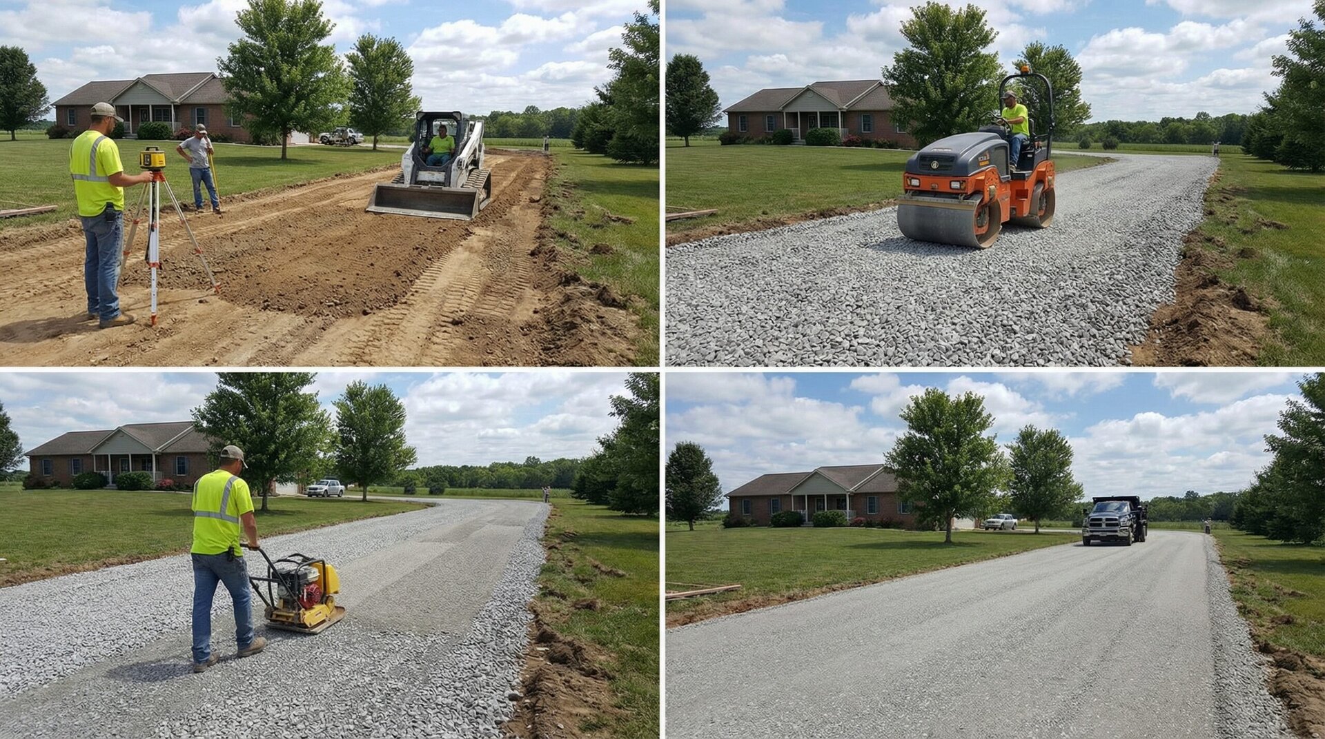 Crushed stone driveway installation showing proper grading and compaction