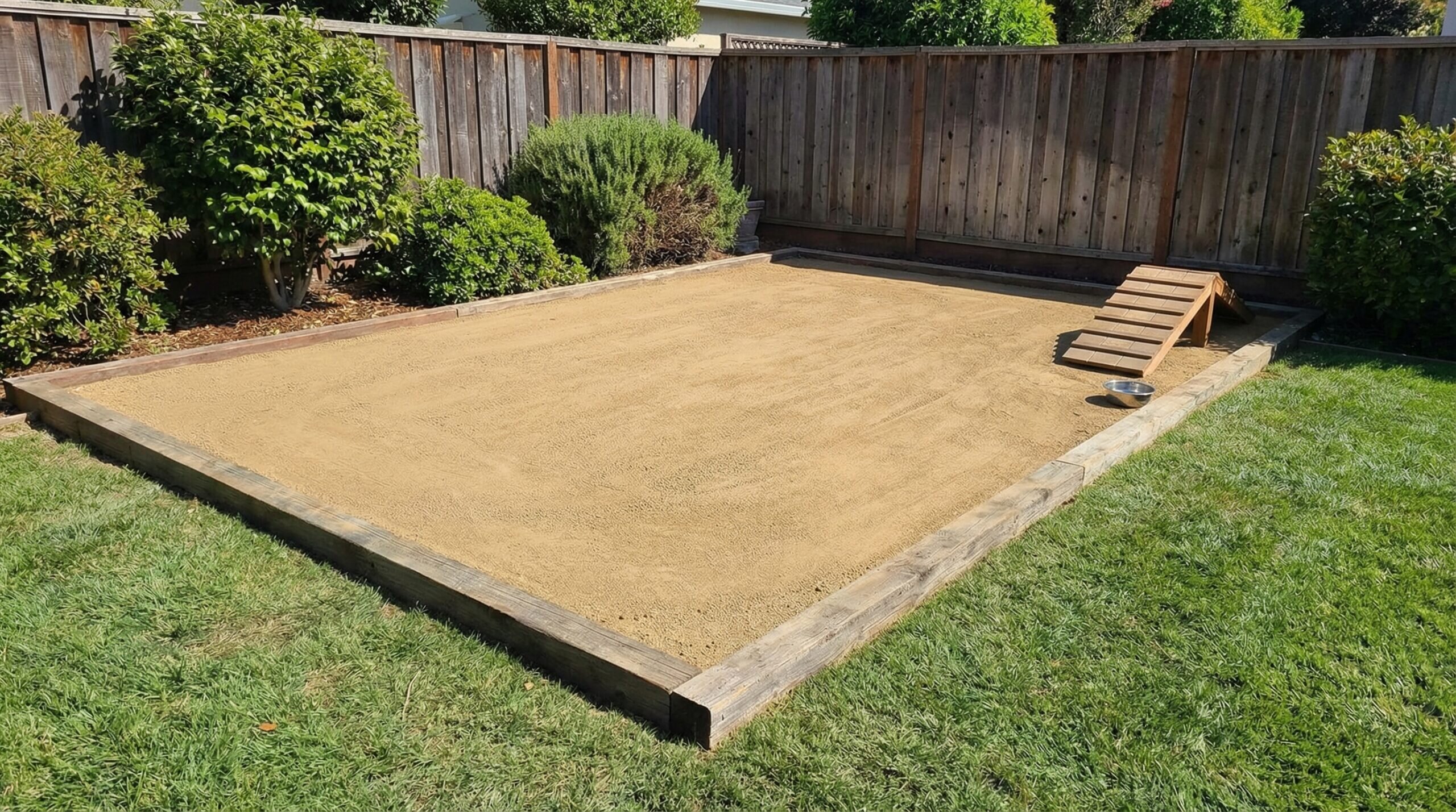 Completed decomposed granite dog run in backyard