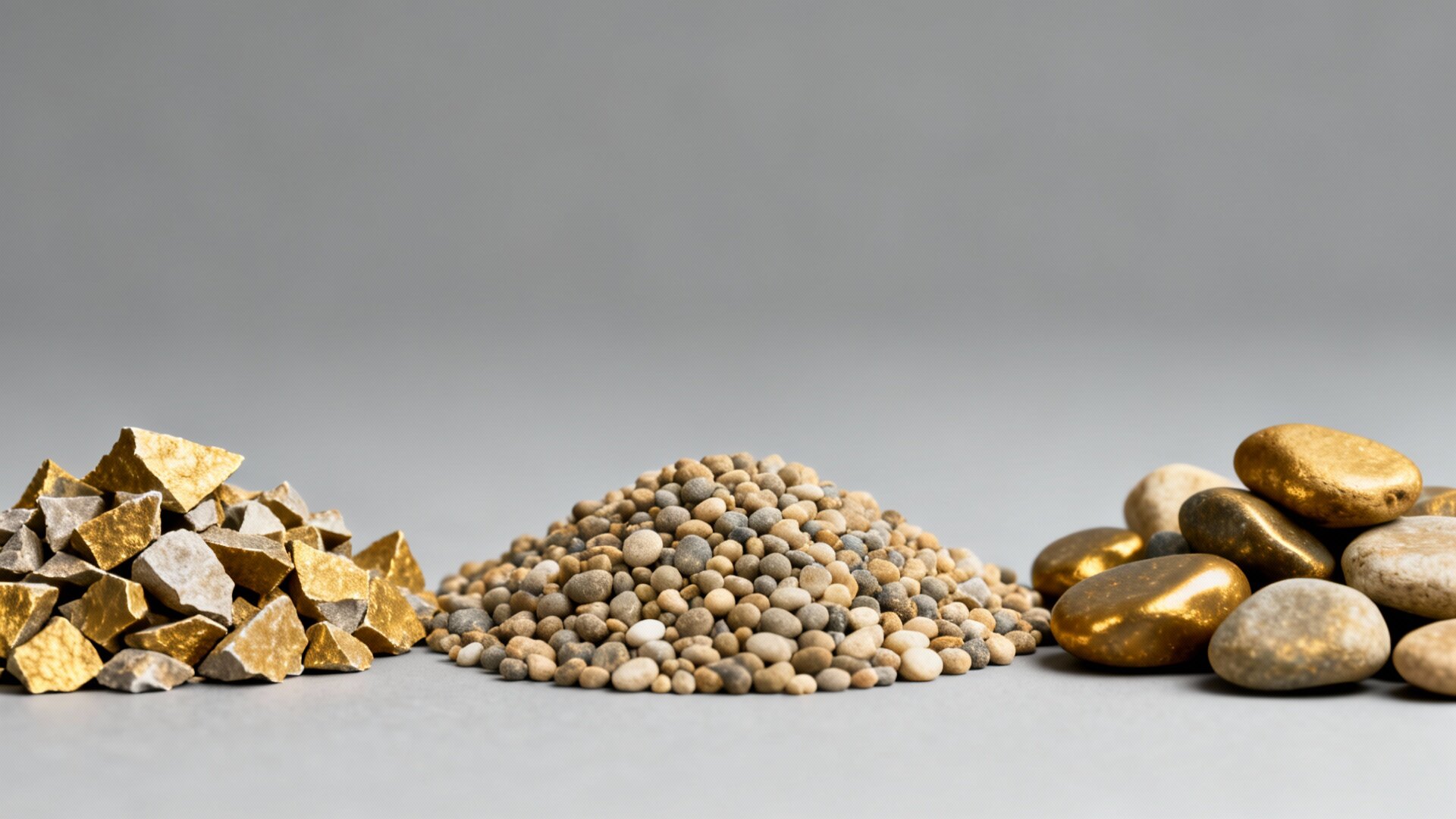 Different types of gravel samples with price tags