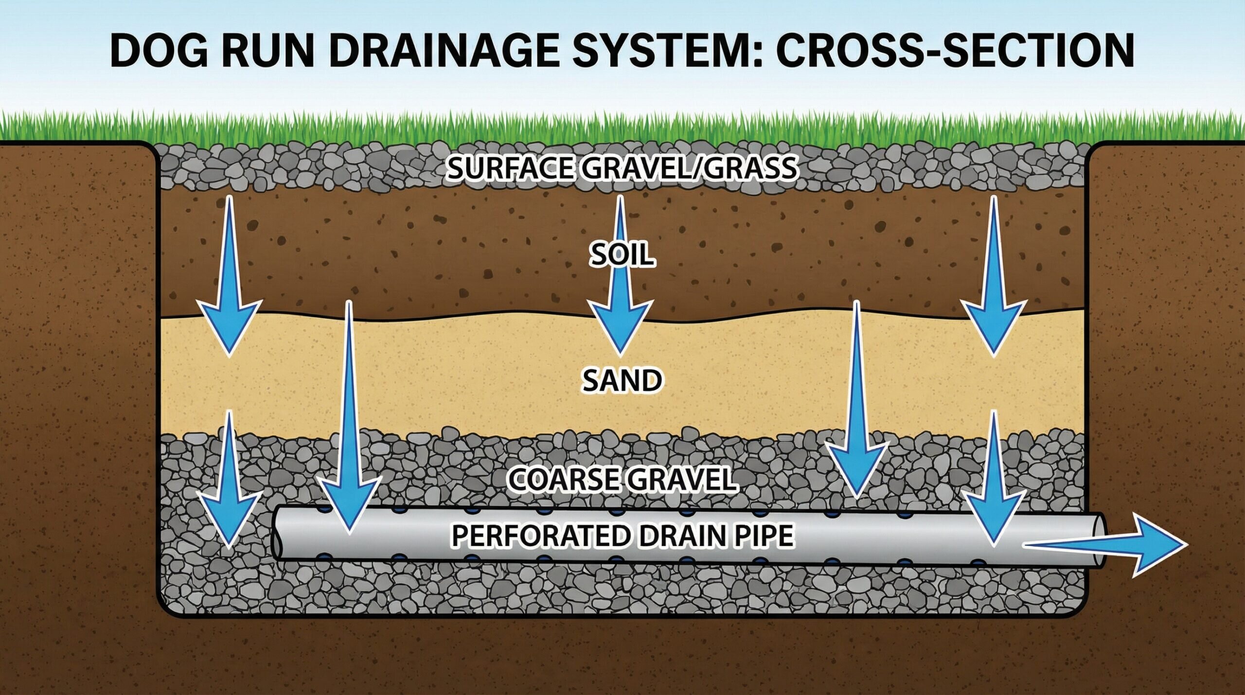 Dog run drainage system cross-section