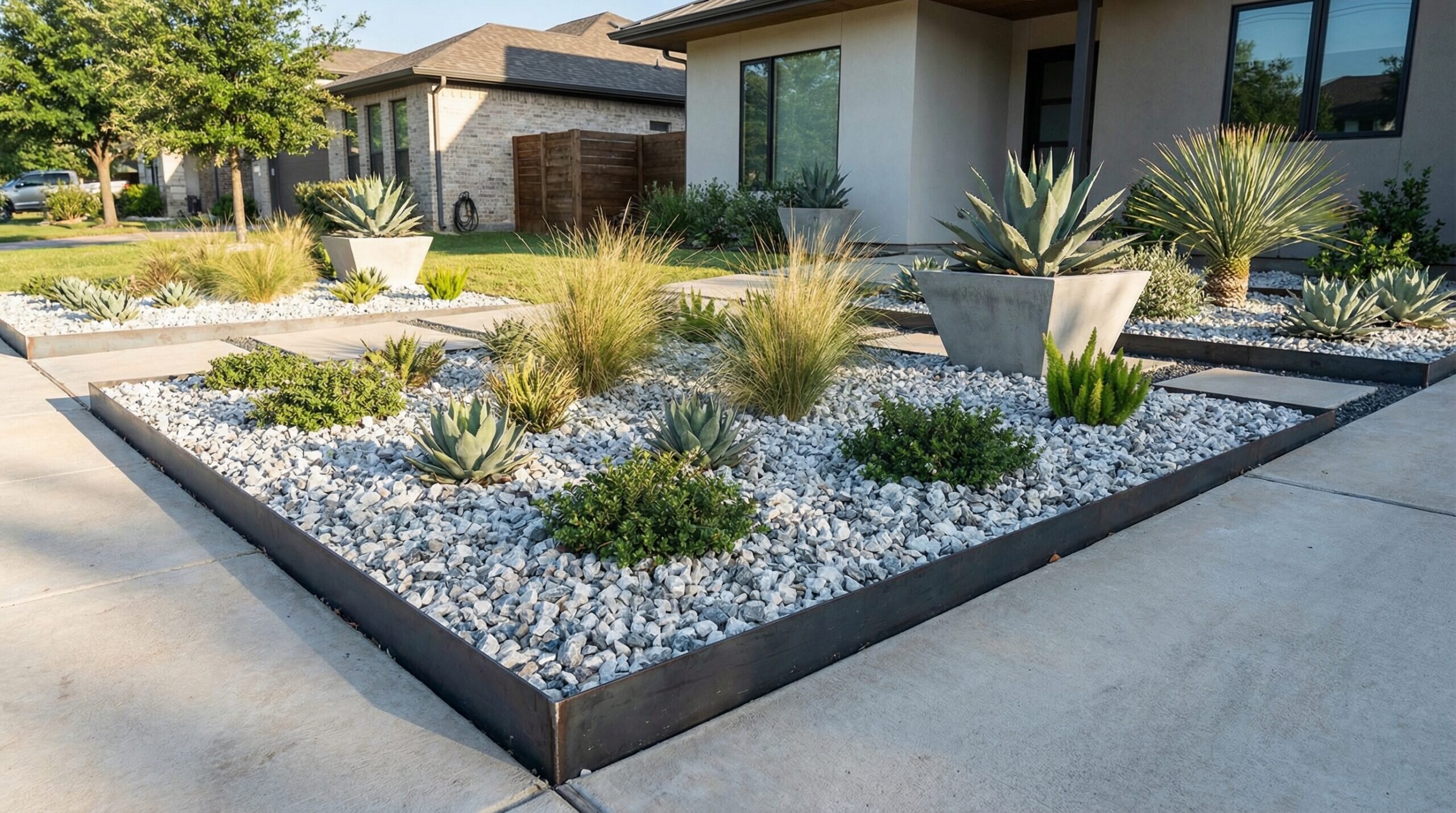 Dolomite landscaping rock used as mulch in garden bed