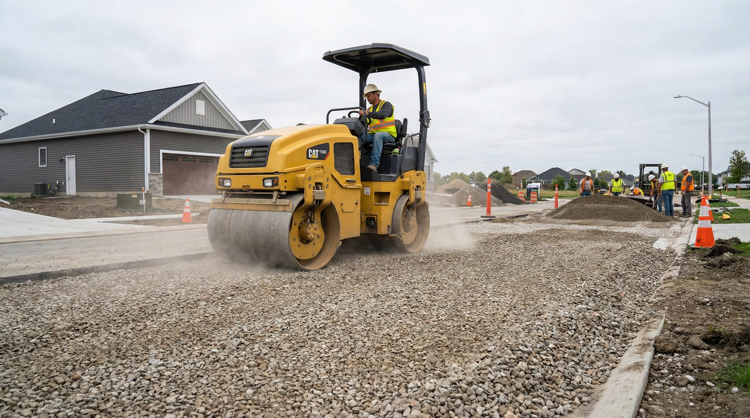 Driveway installation road base compaction heavy equipment