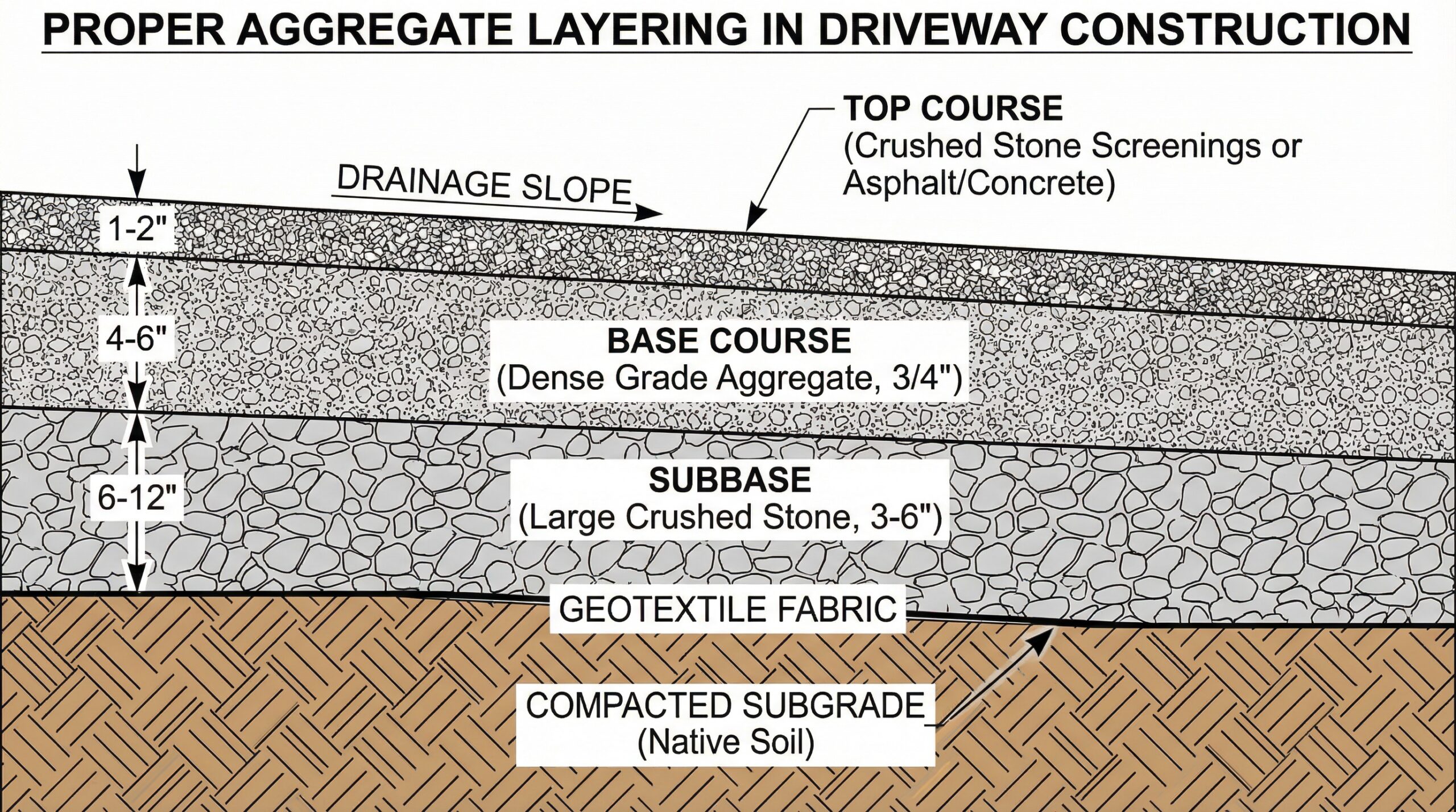 Cross section diagram showing proper aggregate layering in driveway construction