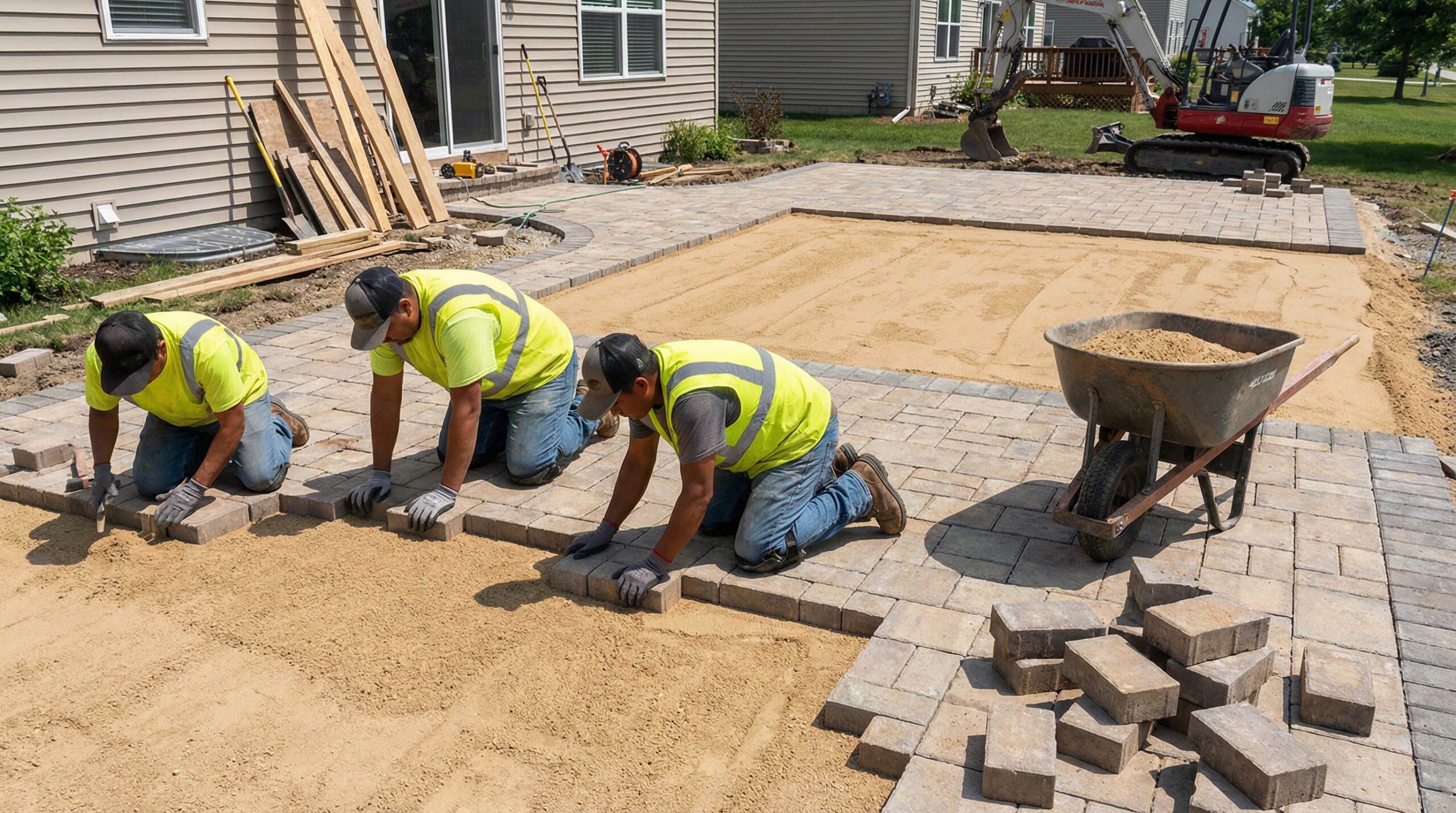 Fill sand being used as base under paver installation