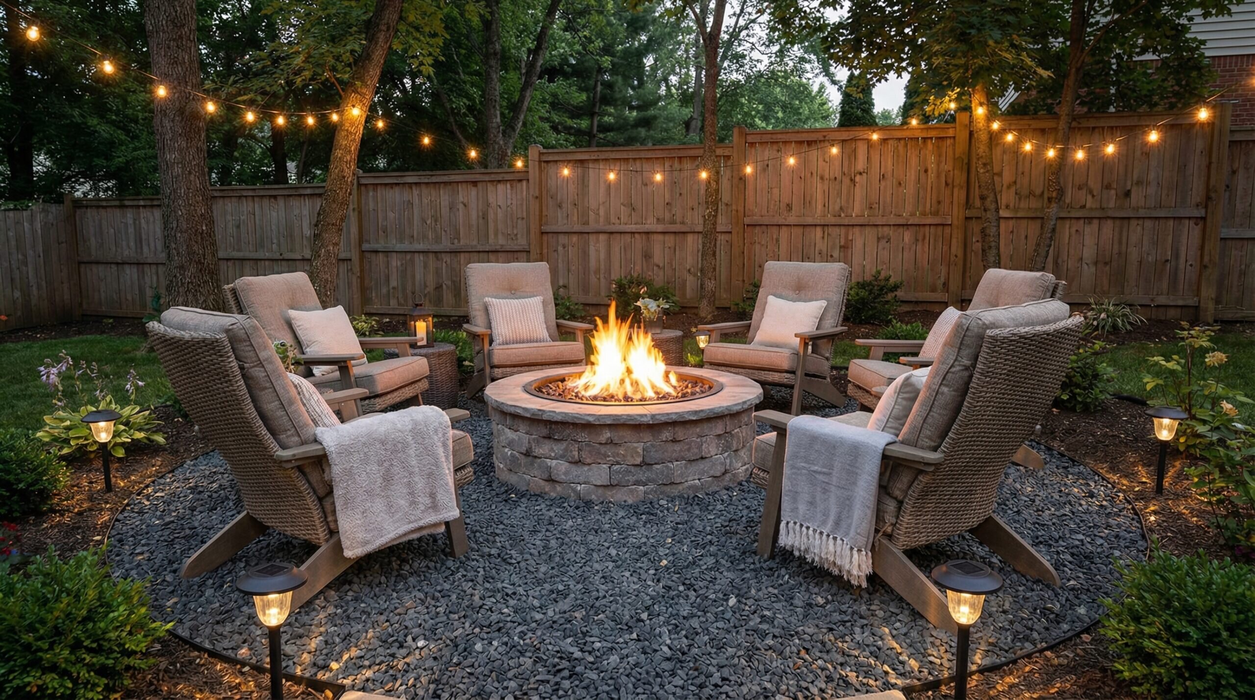 Fire pit area with slag base and seating