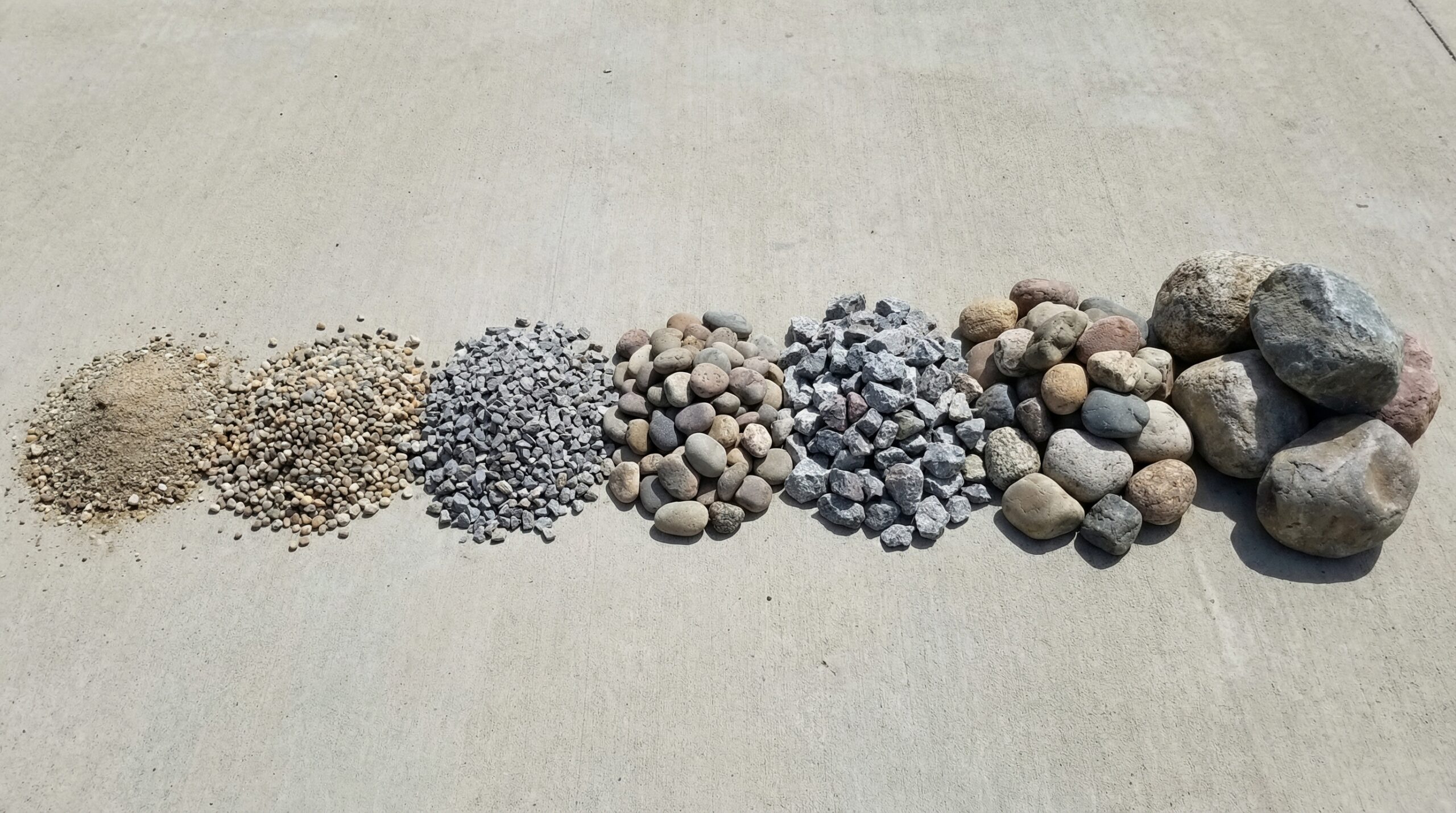 Gravel size comparison chart showing different sizes from small to large