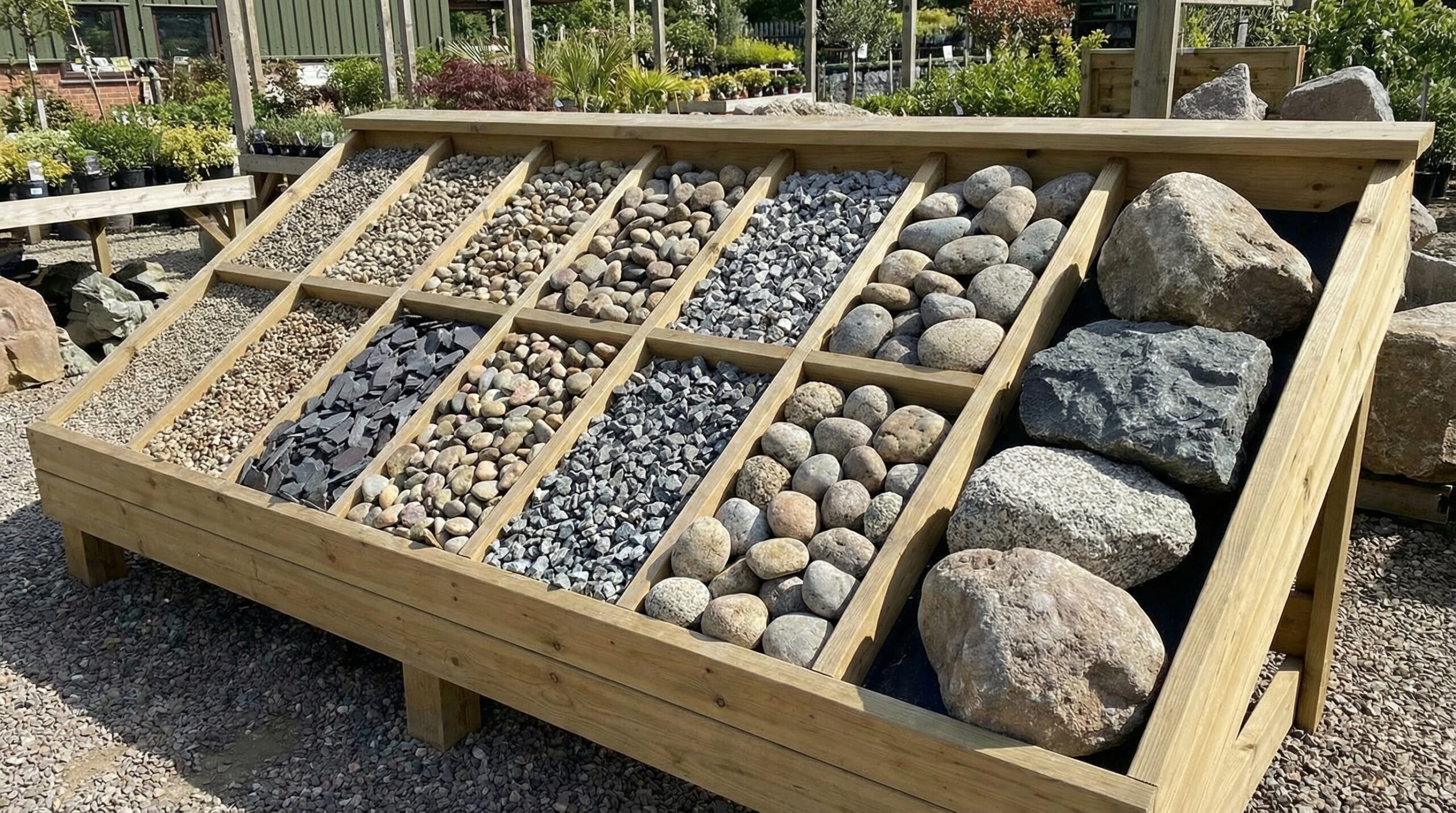 Landscape stone size chart with various gravel sizes displayed