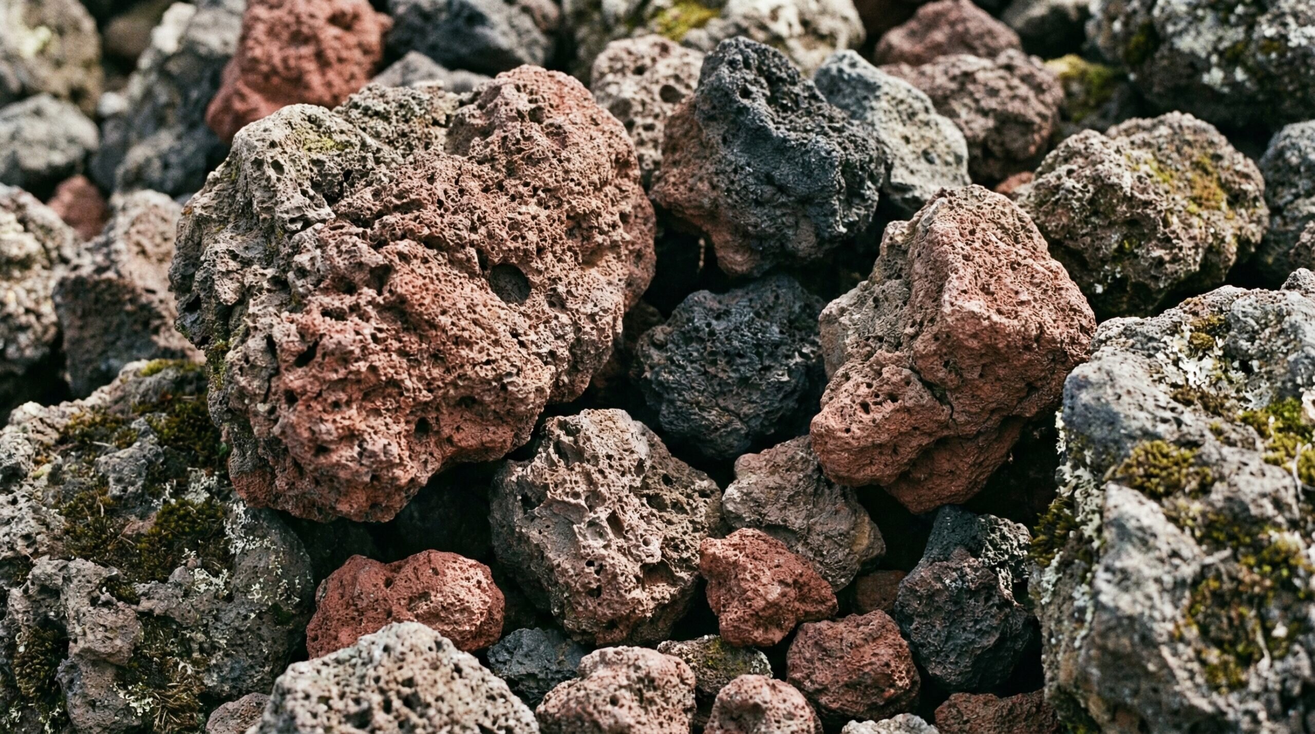 close-up photo of different sized lava rock pieces showing texture and porosity