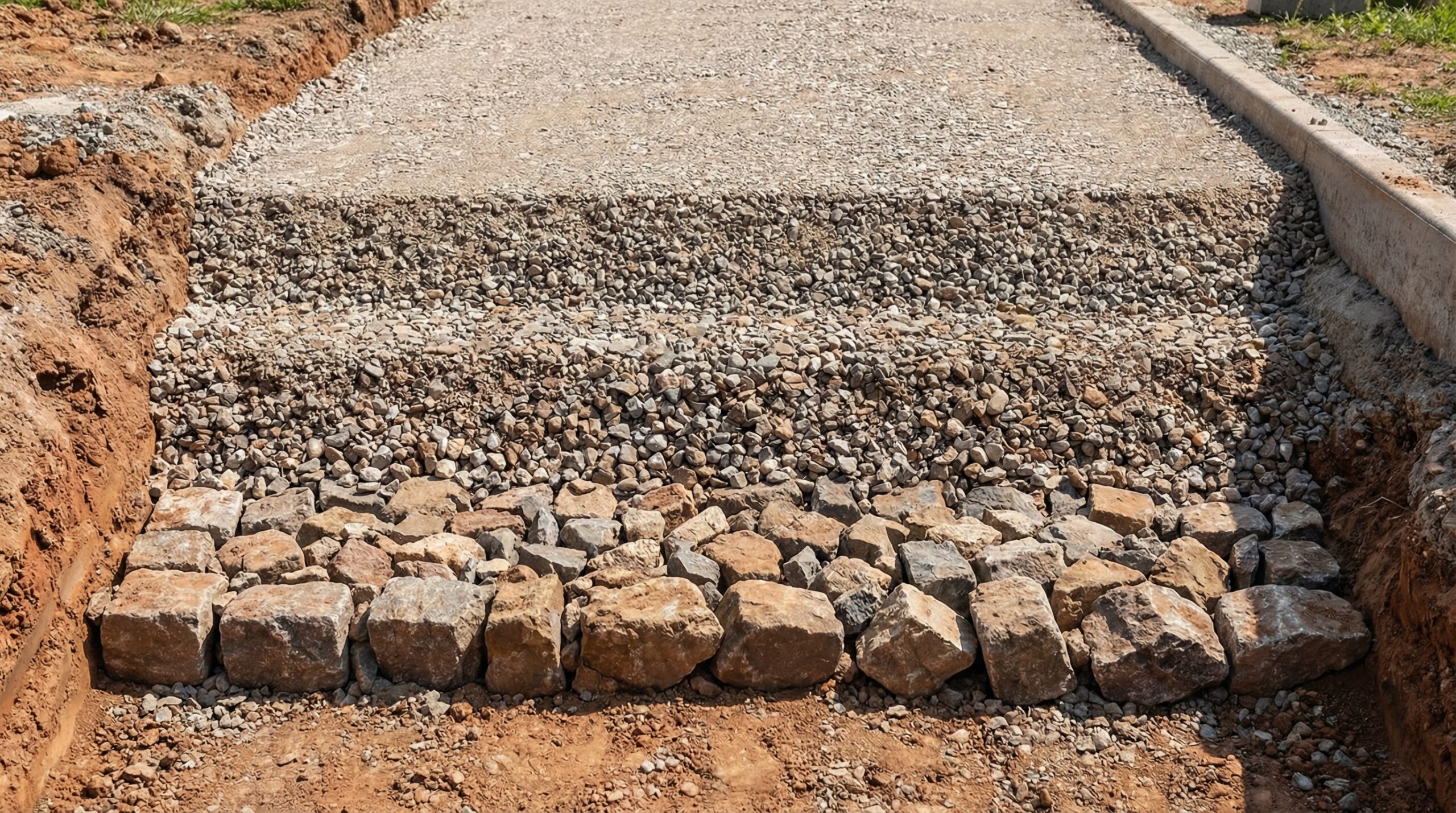 Layered driveway cross section showing base middle and top layers