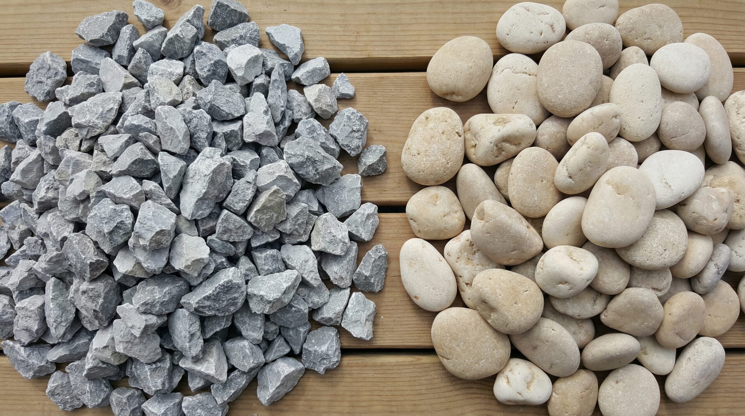 Comparison of different limestone types showing crushed versus rounded stone