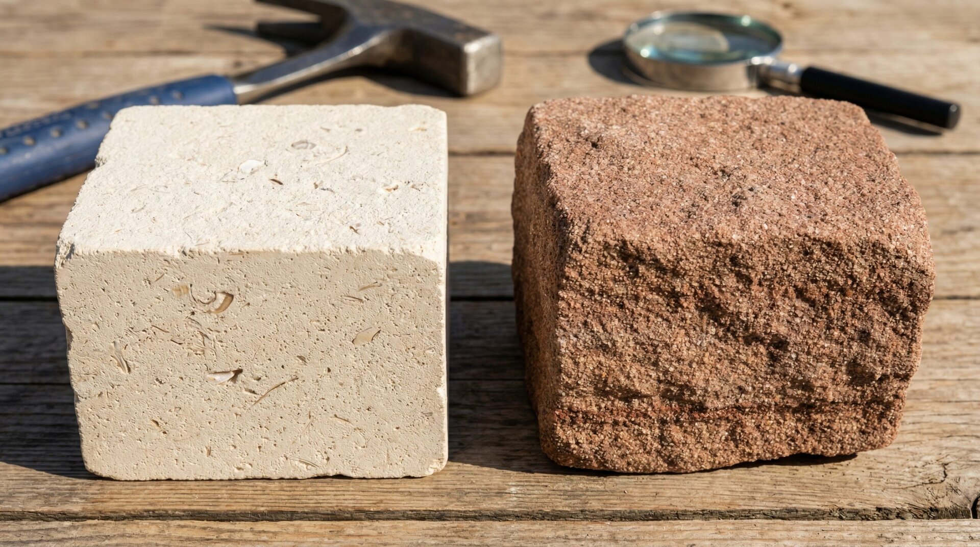 limestone vs sandstone side by side comparison natural stone samples