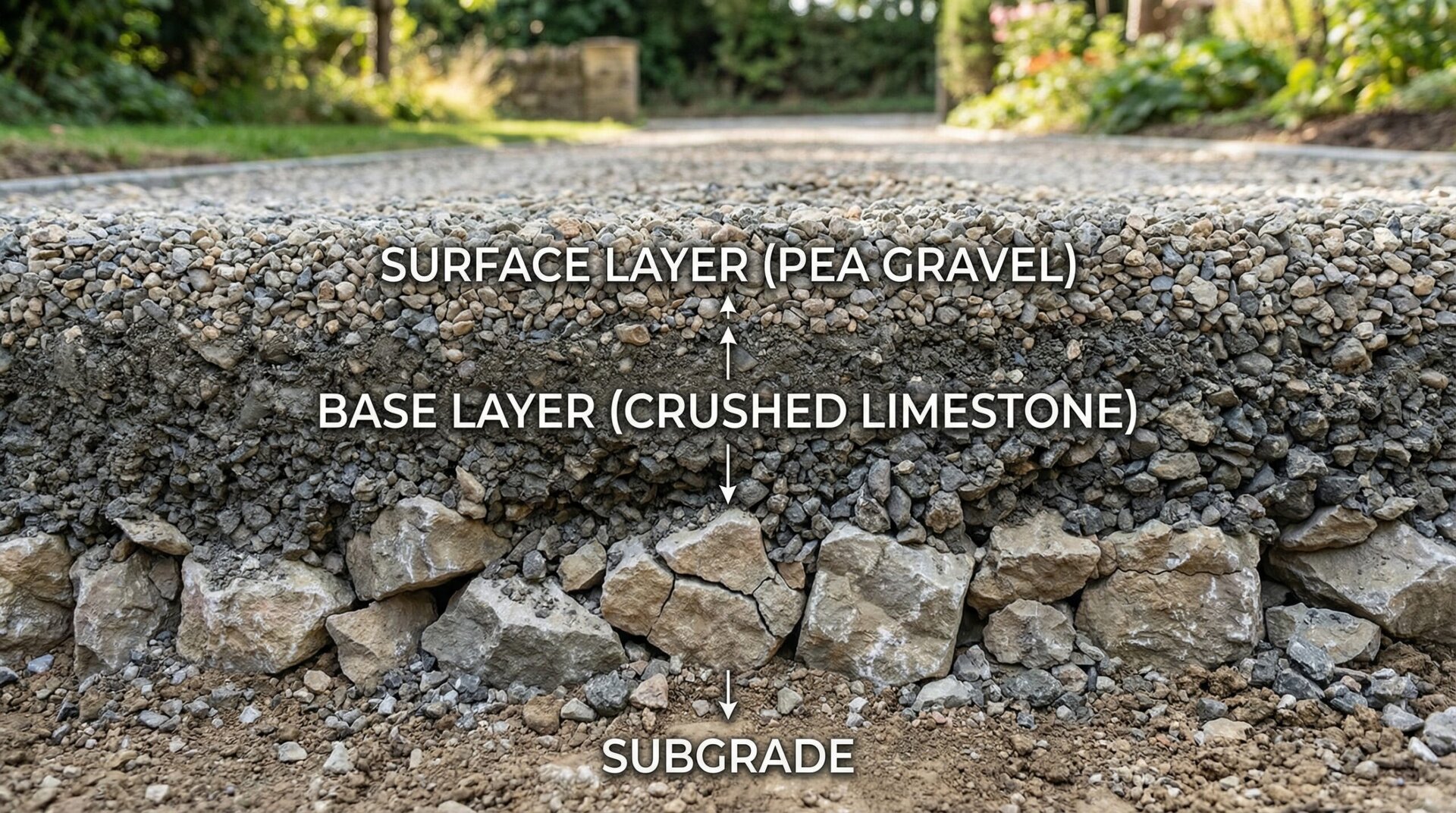 Limestone driveway layering diagram cross section