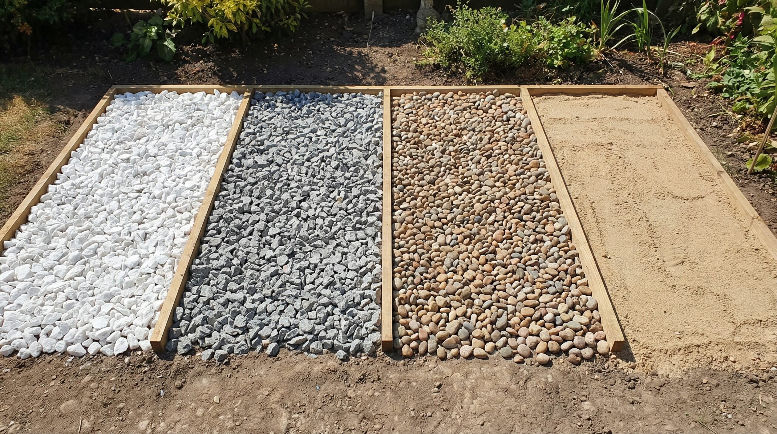 Visual comparison of marble chips versus other patio base materials