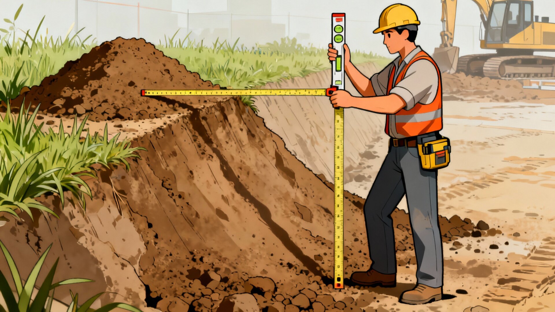 measuring slope for fill dirt calculation with tools