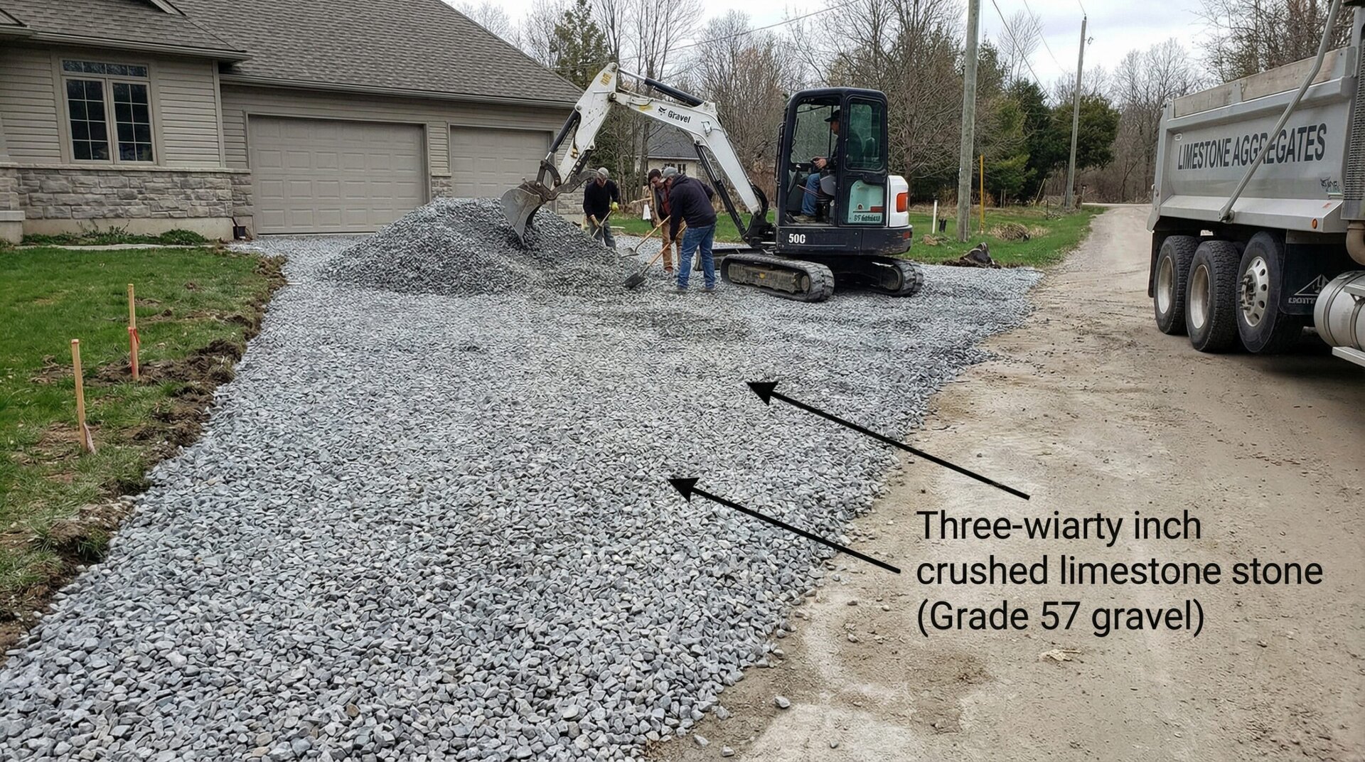 Medium limestone grade 57 used in driveway construction