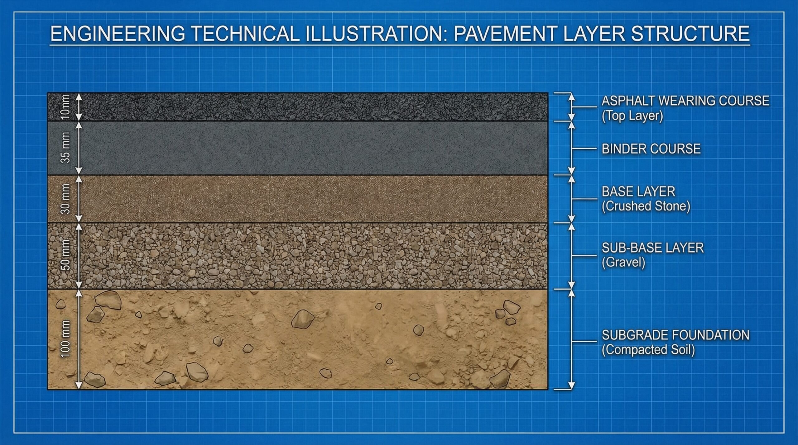 Diagram showing pavement layer structure with sub-base foundation