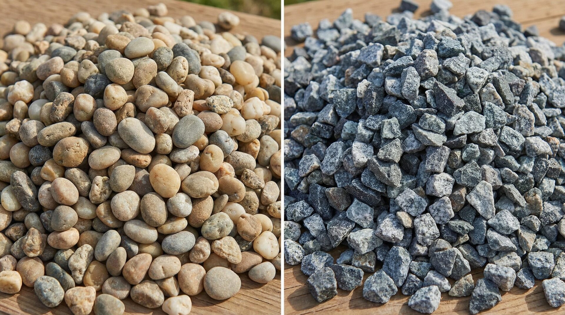 Comparison of pea gravel and crushed stone textures