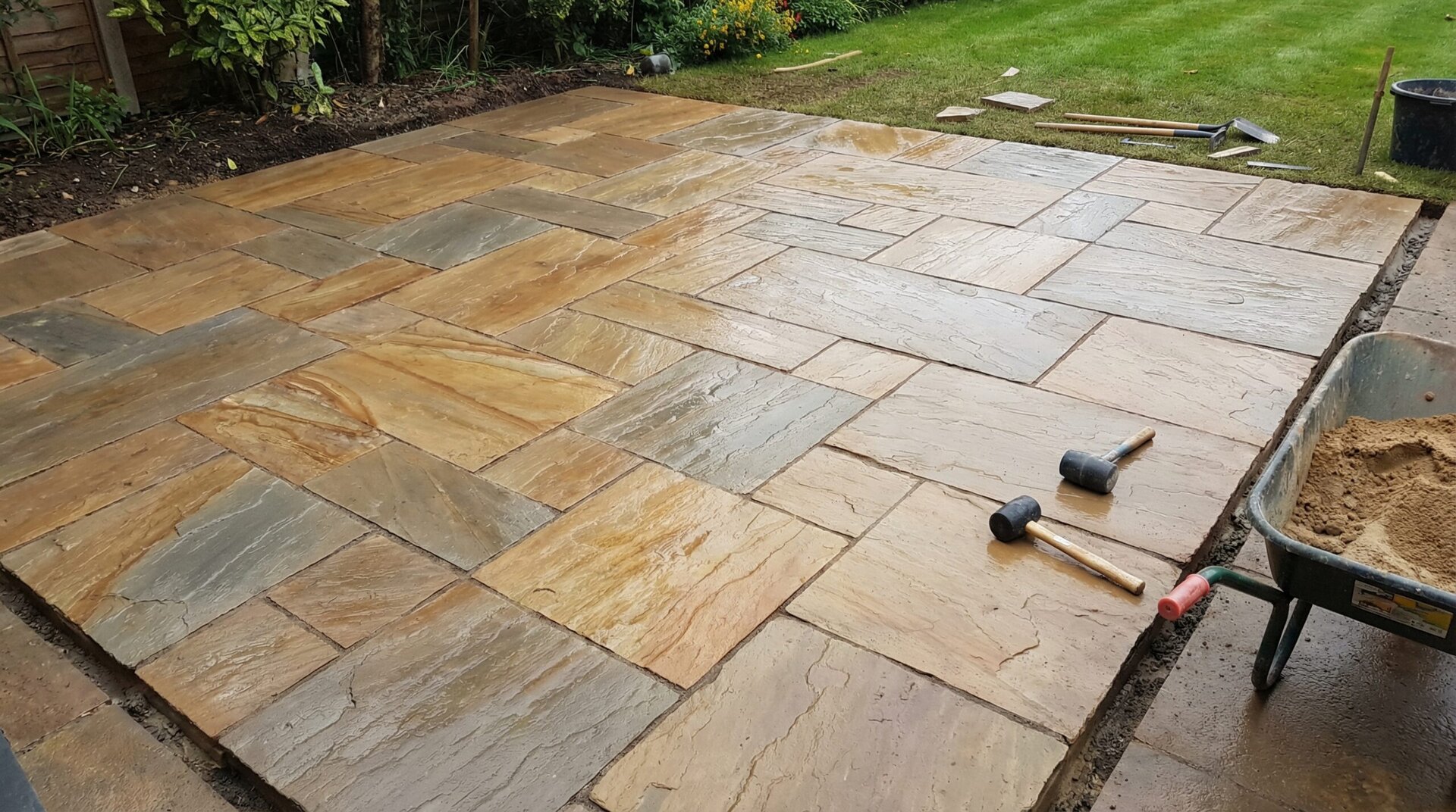 sandstone patio installation outdoor natural texture weather resistant