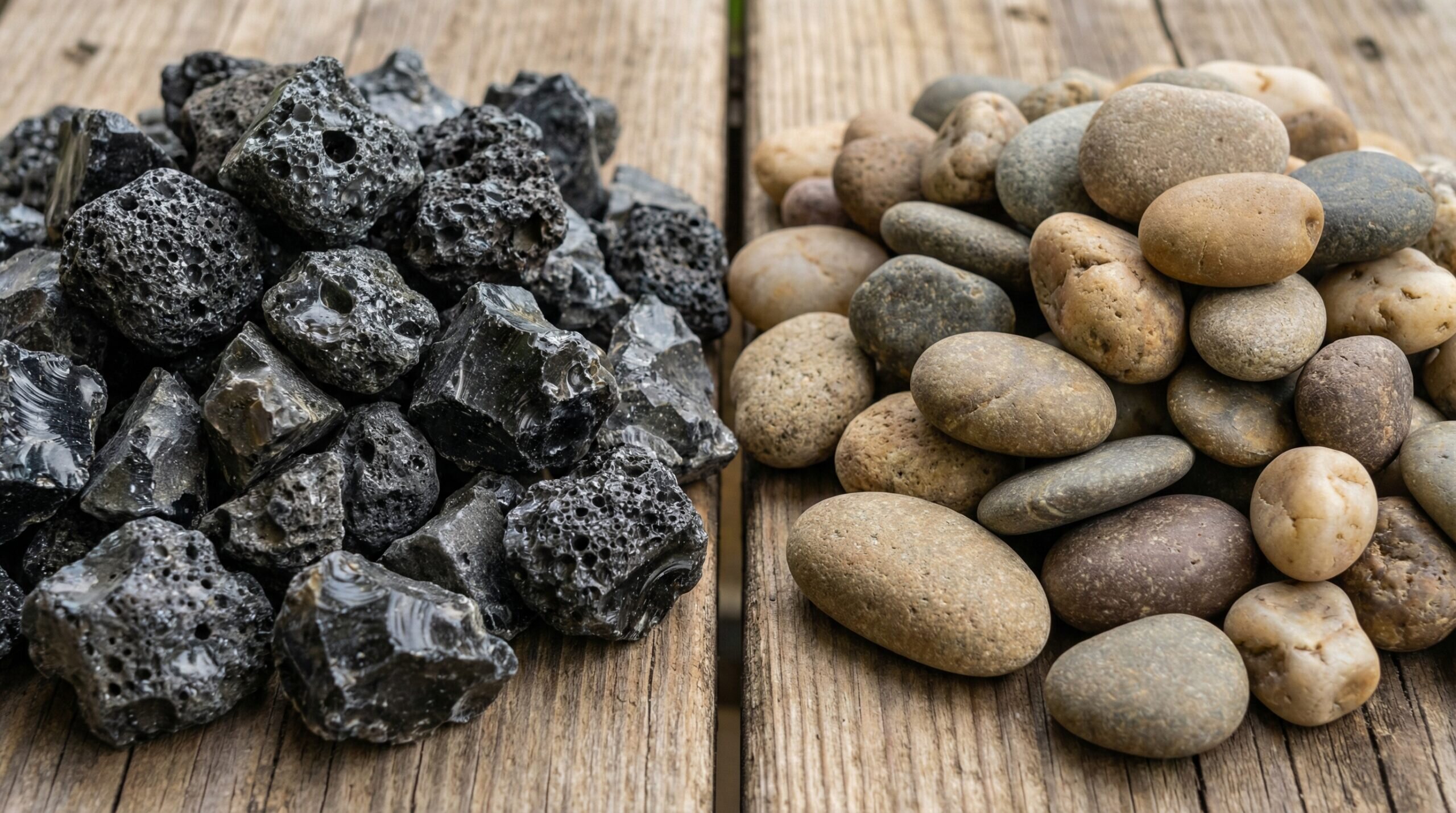 Side by side comparison of slag and gravel materials