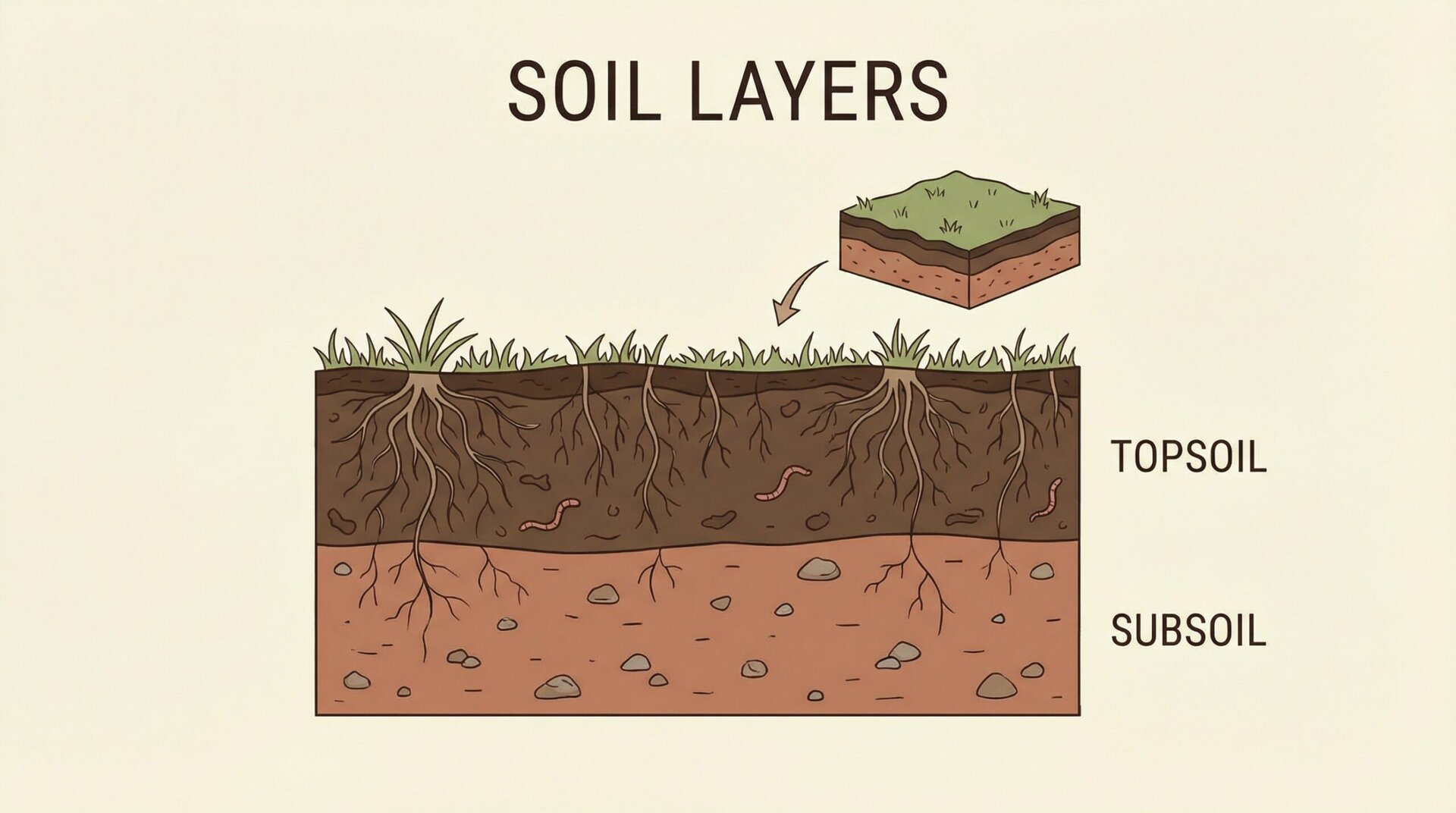 Cross section diagram showing topsoil and subsoil layers
