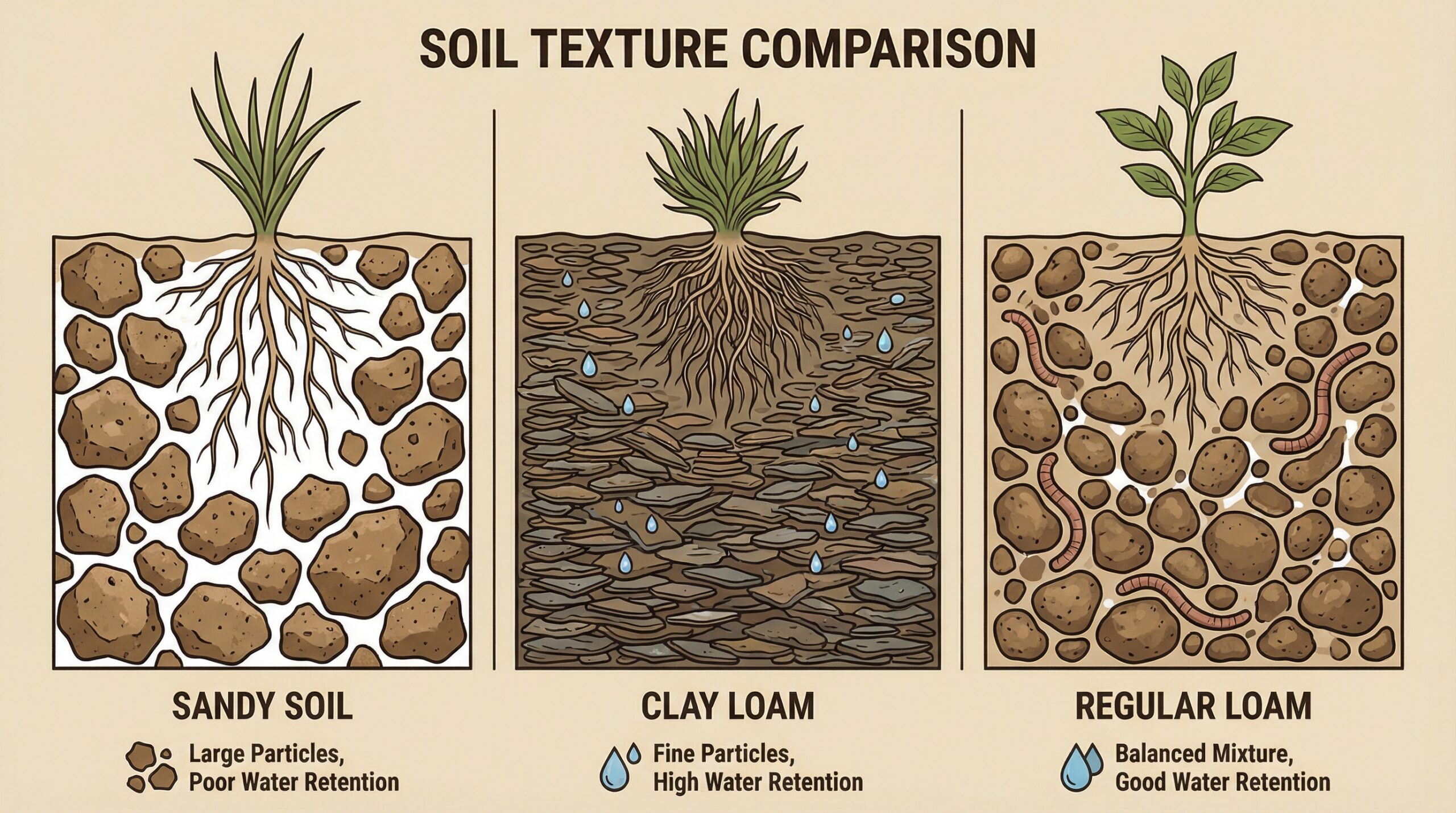 Soil texture comparison diagram showing clay loam vs other soil types