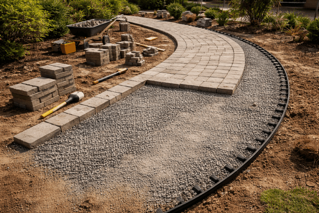 Crusher run being used as base for a walk way project