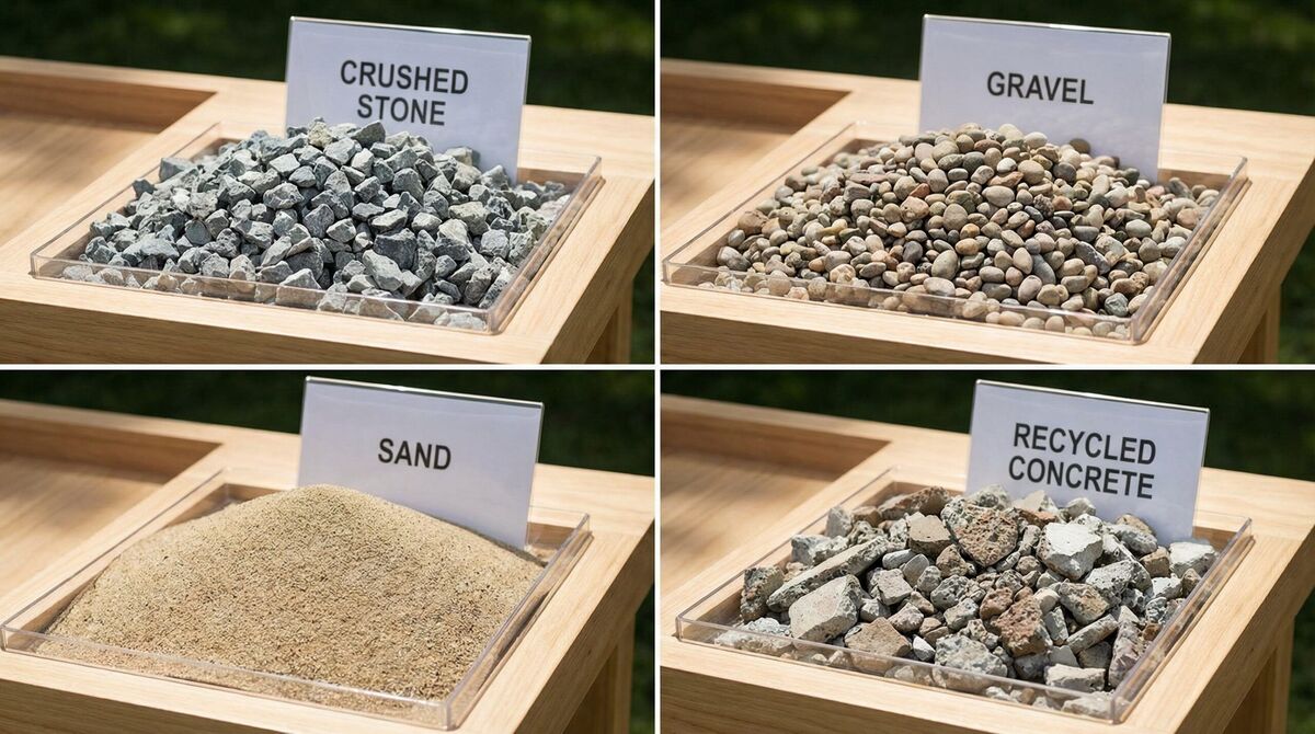 Side-by-side comparison of different aggregate materials