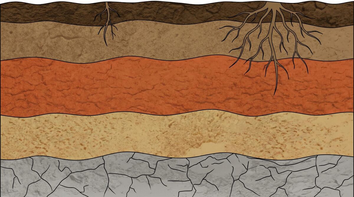 Clay subsoil layers and soil horizon diagram