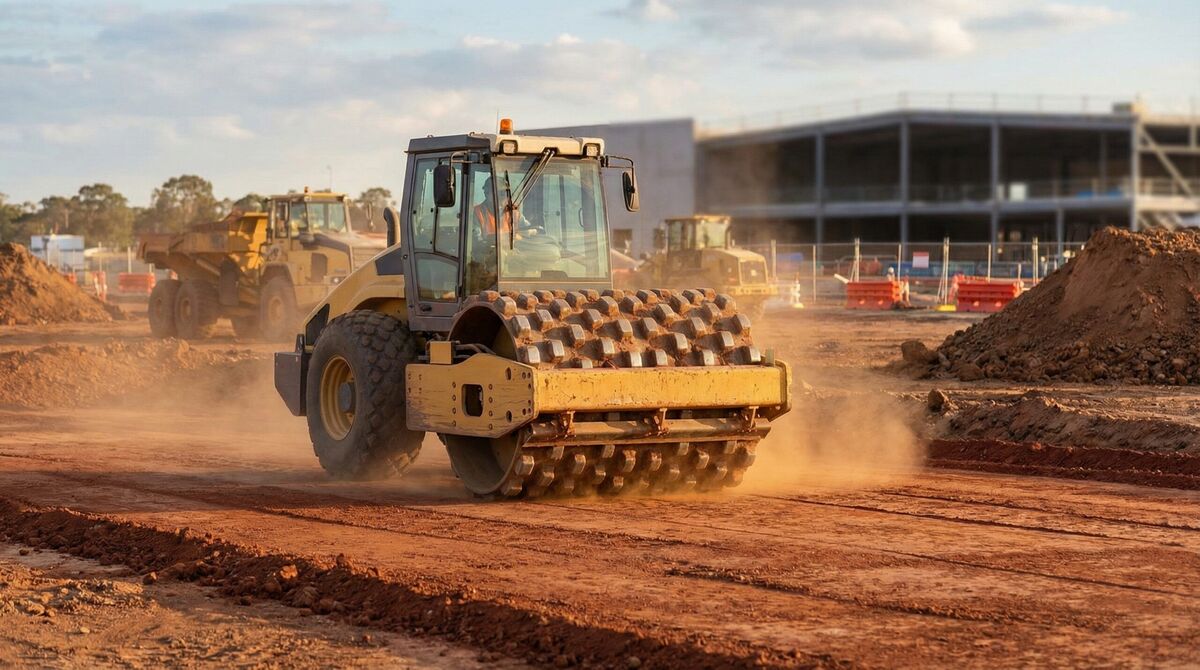 Compaction equipment working on structural fill dirt
