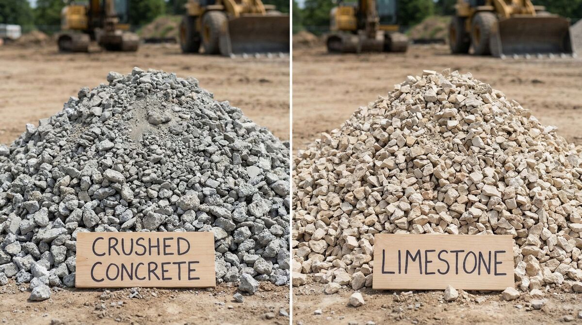 Comparison of crushed concrete and limestone materials side by side