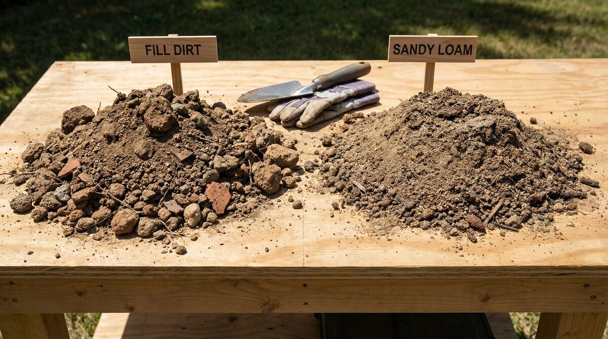 Comparison of fill dirt and sandy loam soil samples side by side
