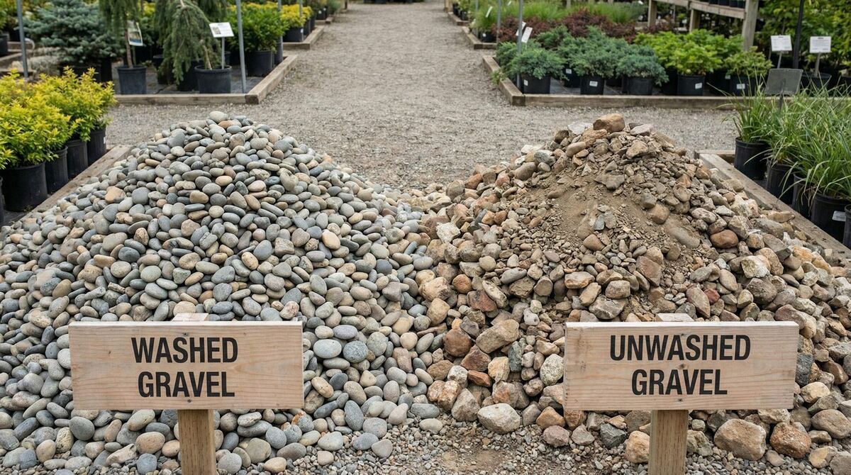 Comparison of washed and unwashed gravel side by side