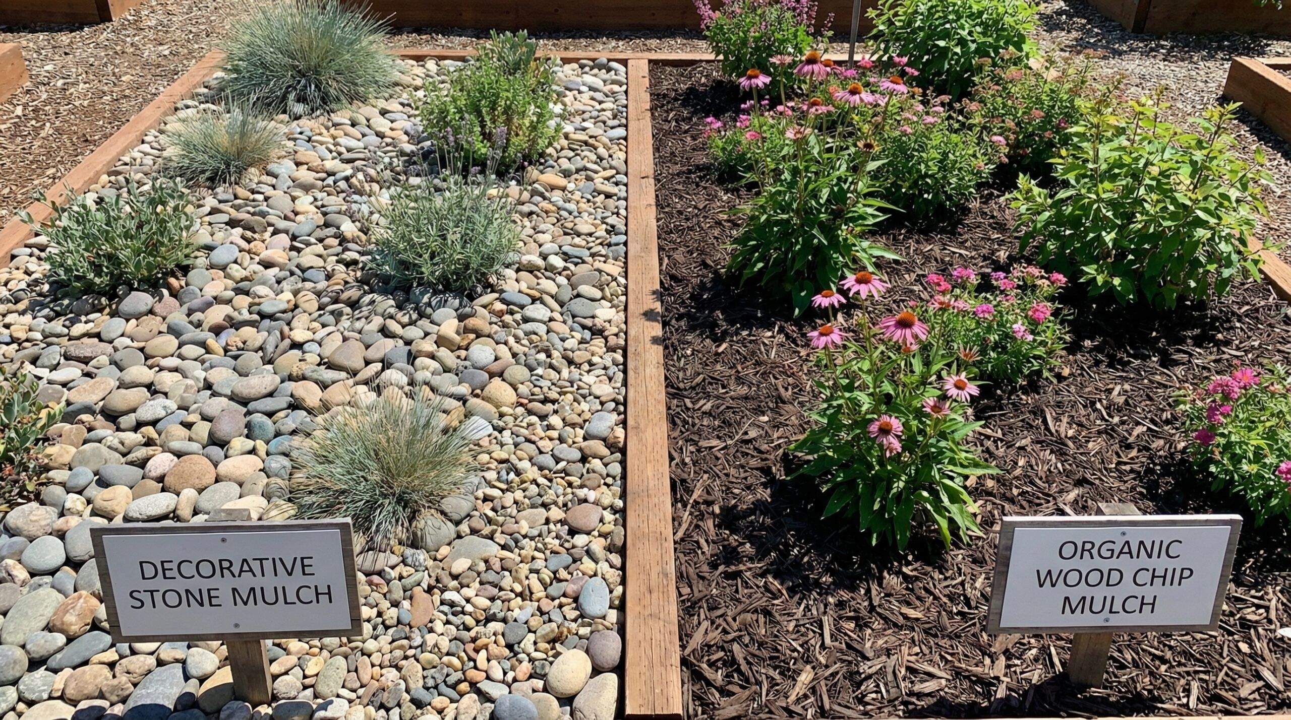 Comparison of stone mulch versus organic wood mulch