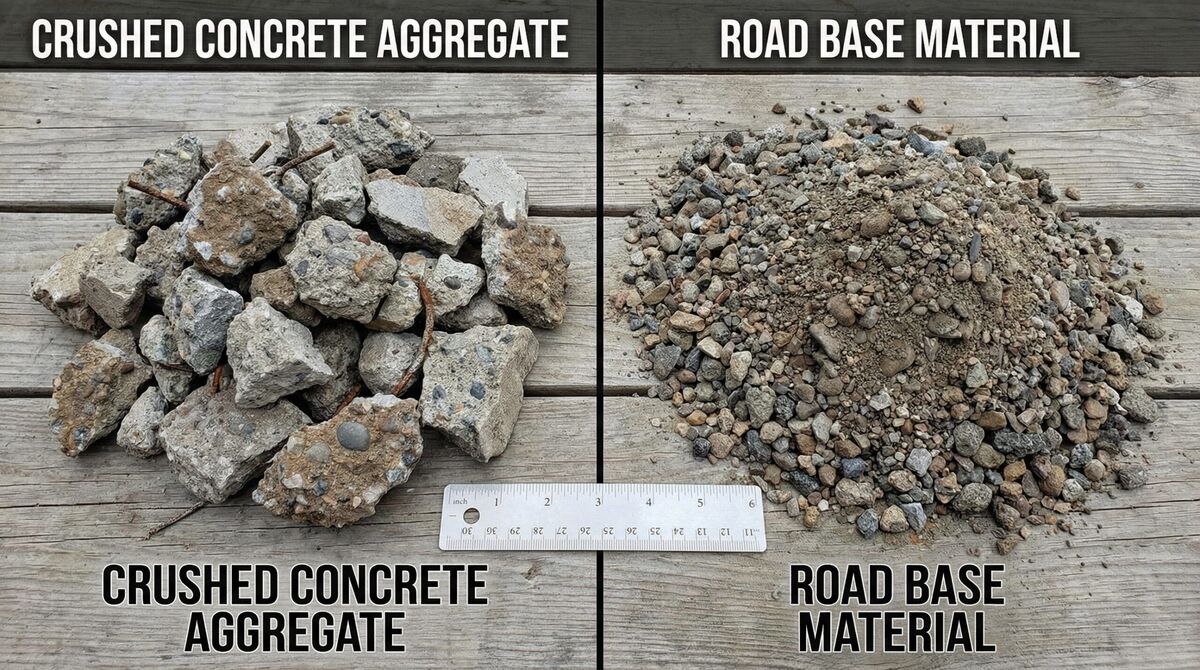 Comparison of crushed concrete and road base materials side by side